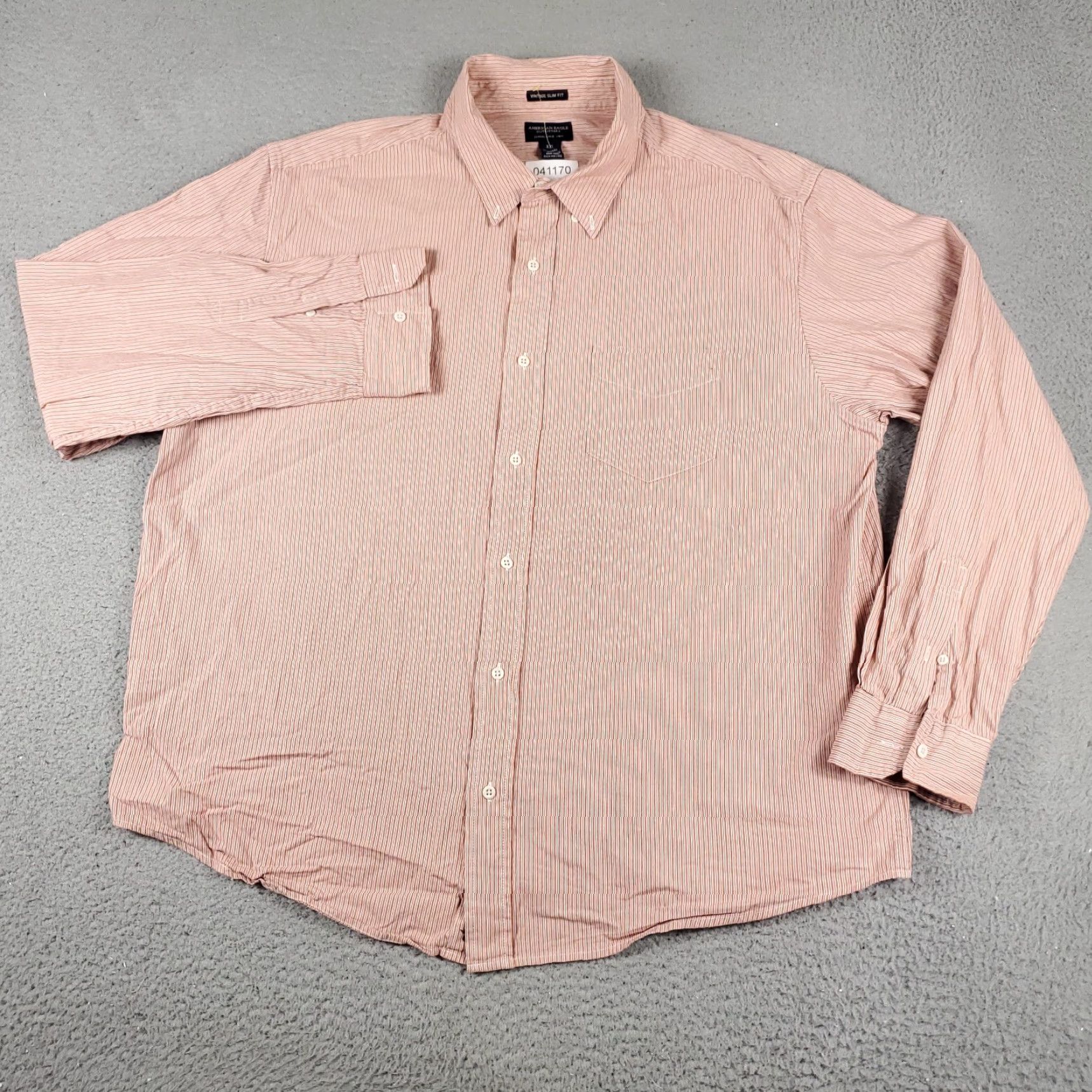 American Eagle Outfitters American Eagle Shirt Mens 2XL Coral Striped Casual Button Up Long Sleeve Size US XXL / EU 58 / 5 - 2 Thumbnail
