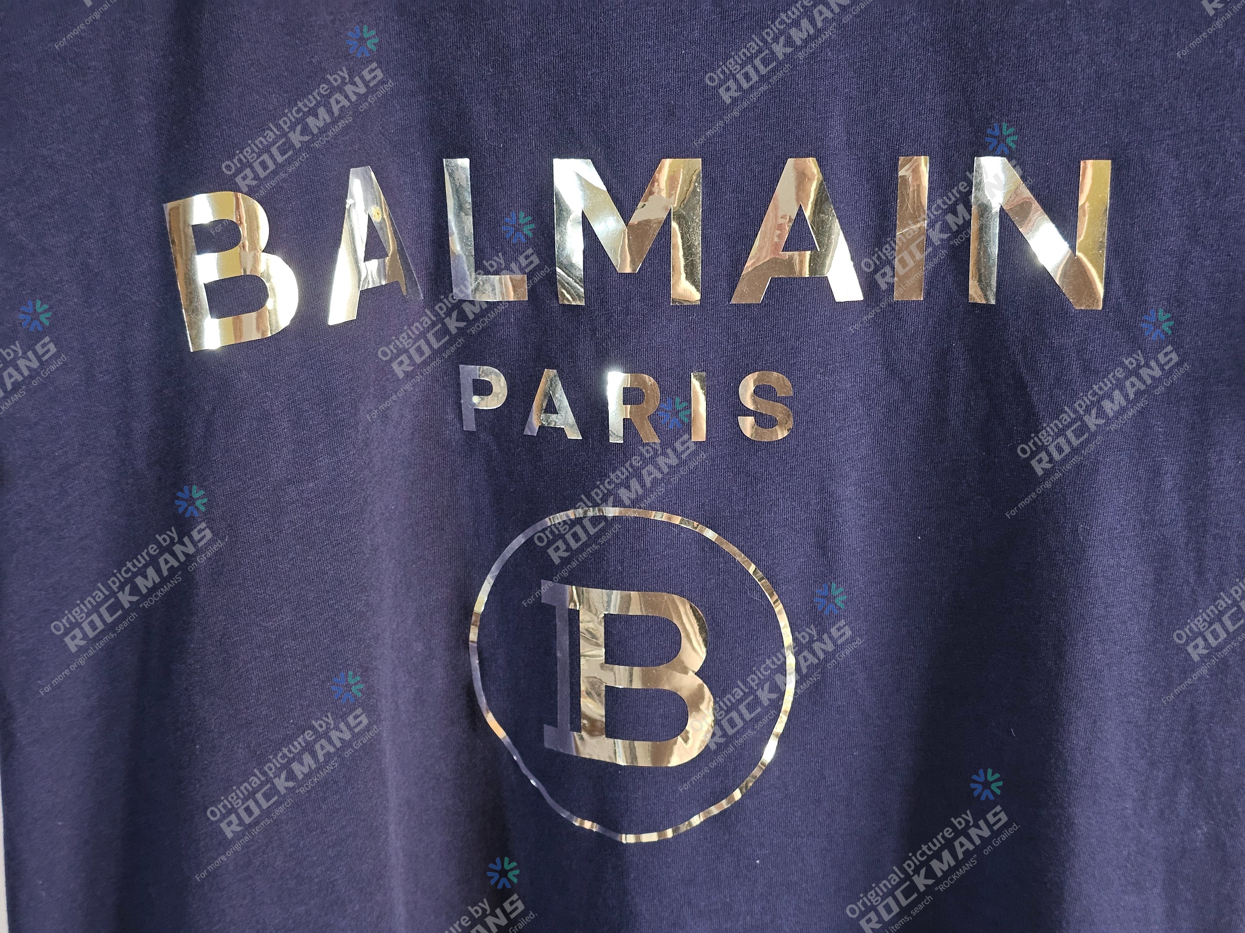 Balmain Balmain Navy Silver Metallic Logo T-Shirt Size M Size US M / EU 48-50 / 2 - 2 Thumbnail