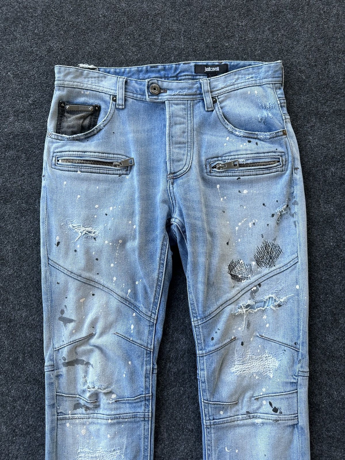 Just Cavalli Thrashed Paint Splatter Distressed Skinny D288