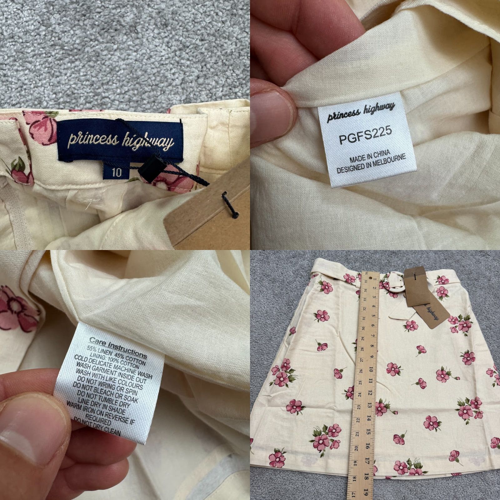 Vintage Princess Highway Floral Skirt Womens Size 6 Beige Belted A-Line Casual Summer NWT Size 28" / US 6 / IT 42 - 8 Thumbnail