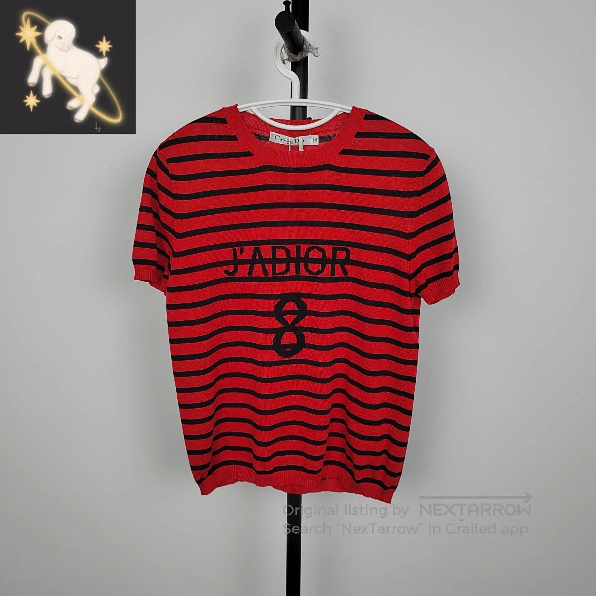 Dior Dior Red Striped Letter 8 Embroidered Short Sleeve| Size S / US 4 / IT 40 - 1 Thumbnail
