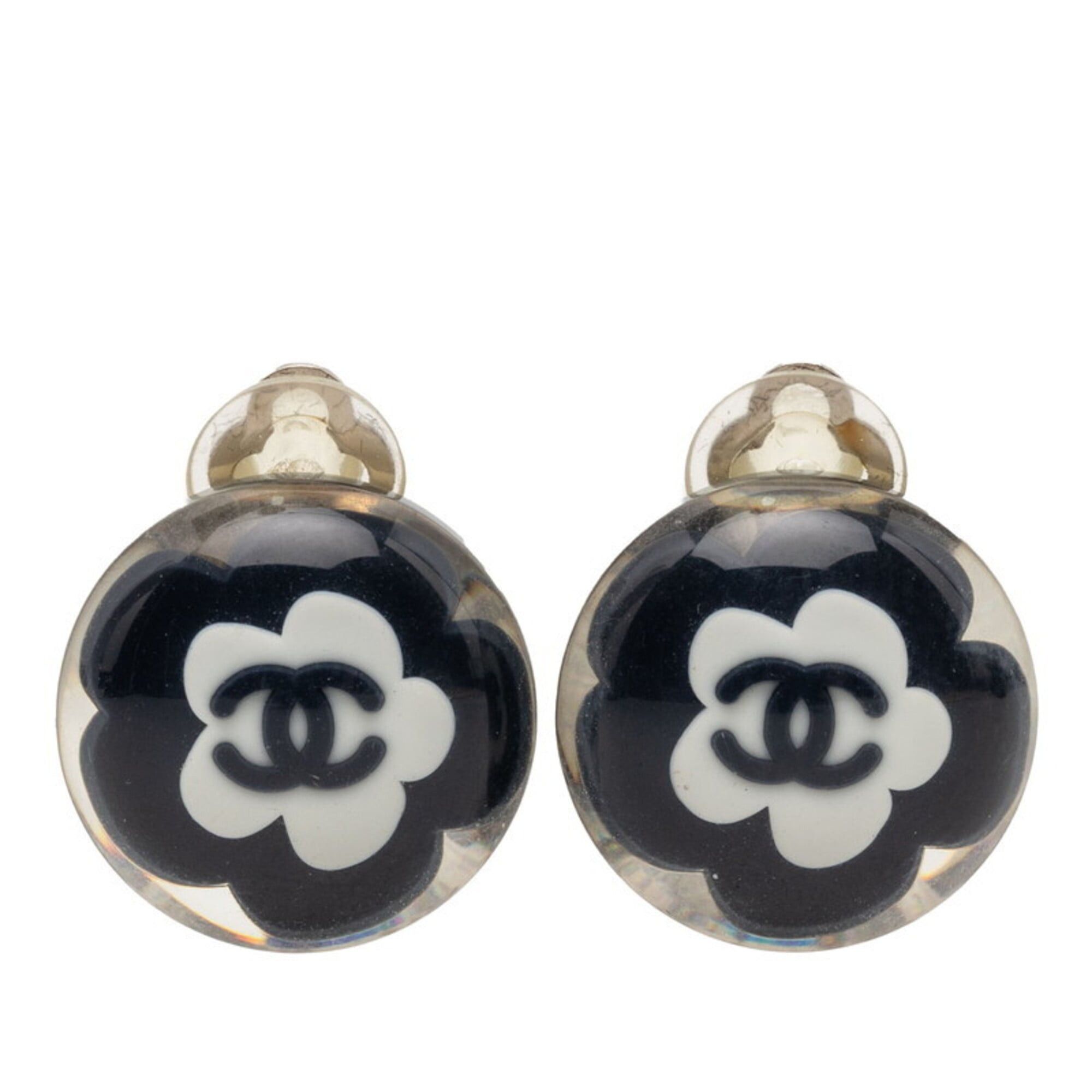 Chanel Chanel Camellia Coco Mark Earrings 04S Silver Black White Metal Resin Women's CHANEL Size ONE SIZE - 1 Thumbnail