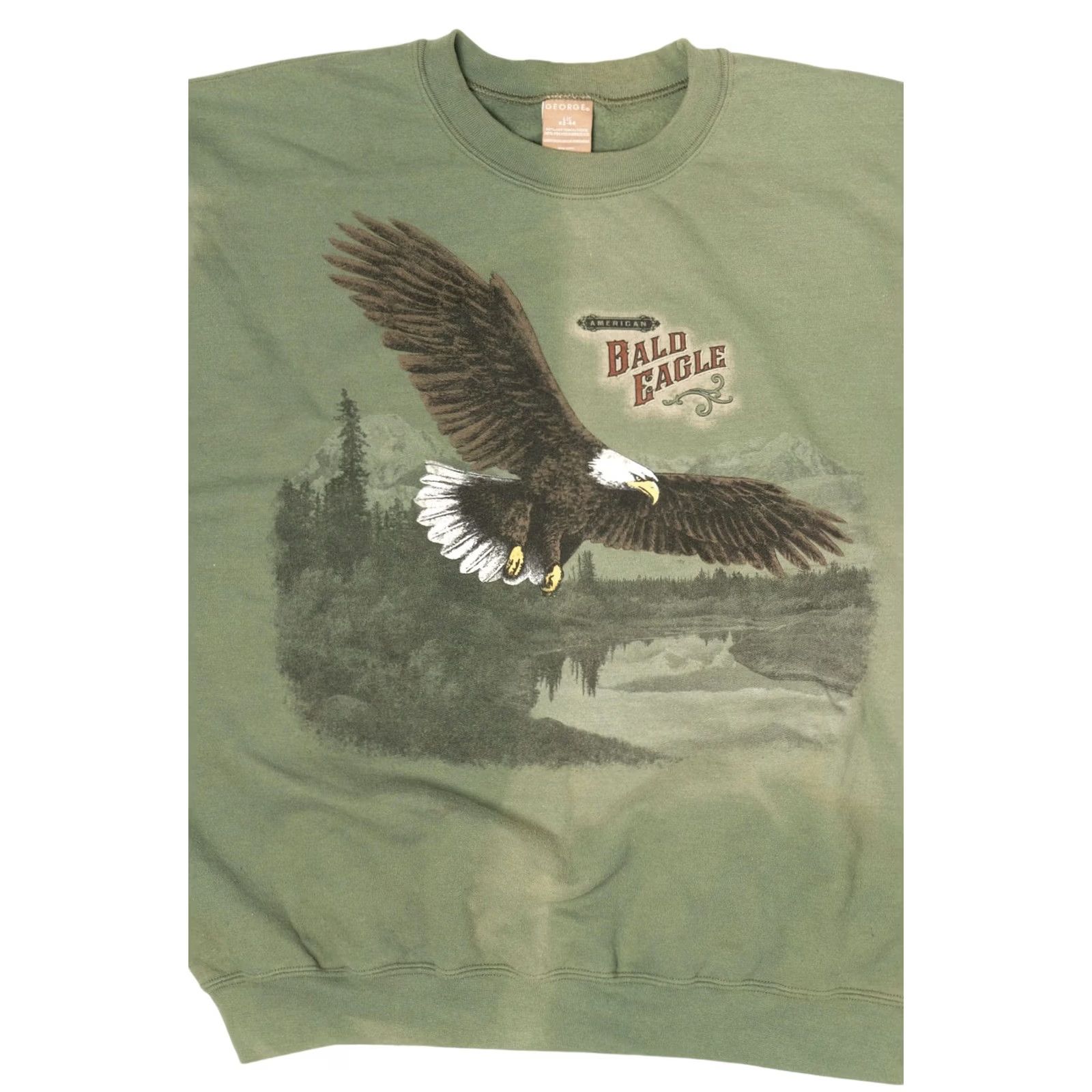 George American Bald Eagle Sun Faded Sweatshirt George Large Green 2010s Mens Womens Unisex Sweatshirt Cotton Polyester Vintage - 2010s (Regular) Size US L / EU 52-54 / 3 - 5 Thumbnail
