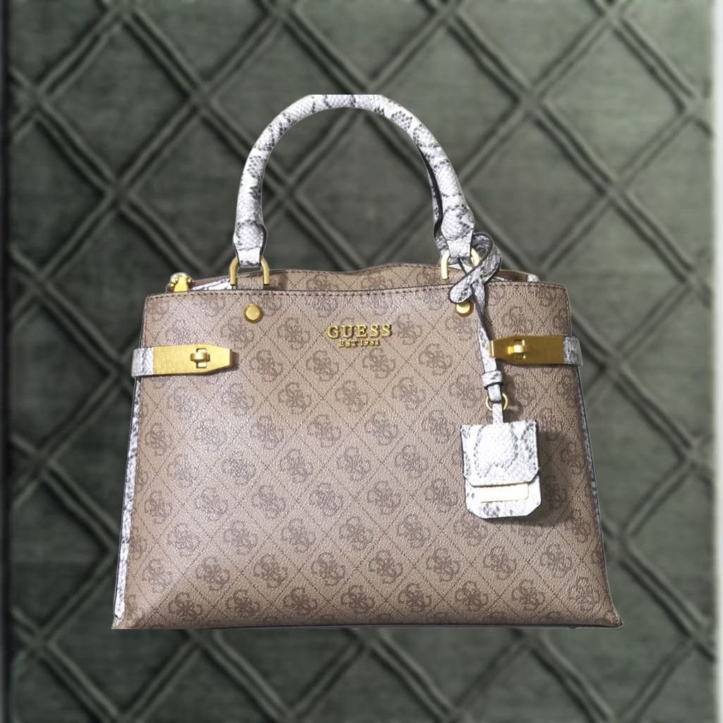 Guess Guess Women's Zadie-Logo Shoulder Handbag Latte Logo Python Size ONE SIZE - 1 Thumbnail