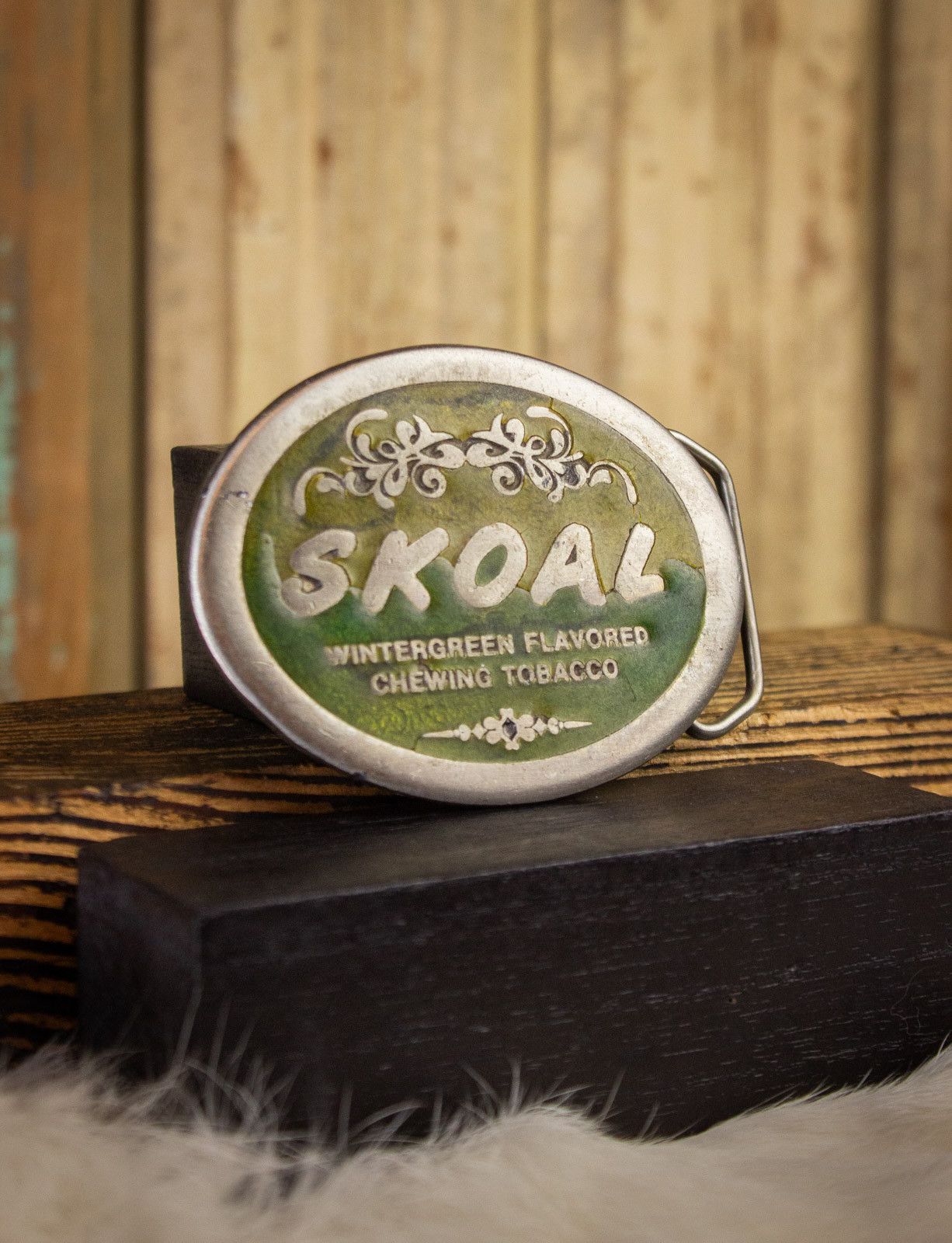image of Vintage Skoal Tobacco Belt Buckle in Silver, Men's