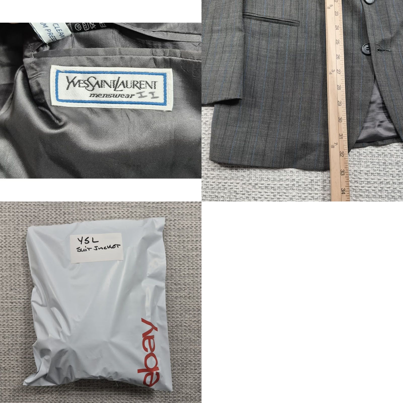 Yves Saint Laurent VINTAGE Yves Saint Laurent Blazer Mens 44 Gray Stripe Wool Single-Breasted Two-Button Sport Coat Shirt Jacket? Size 44R - 9 Thumbnail