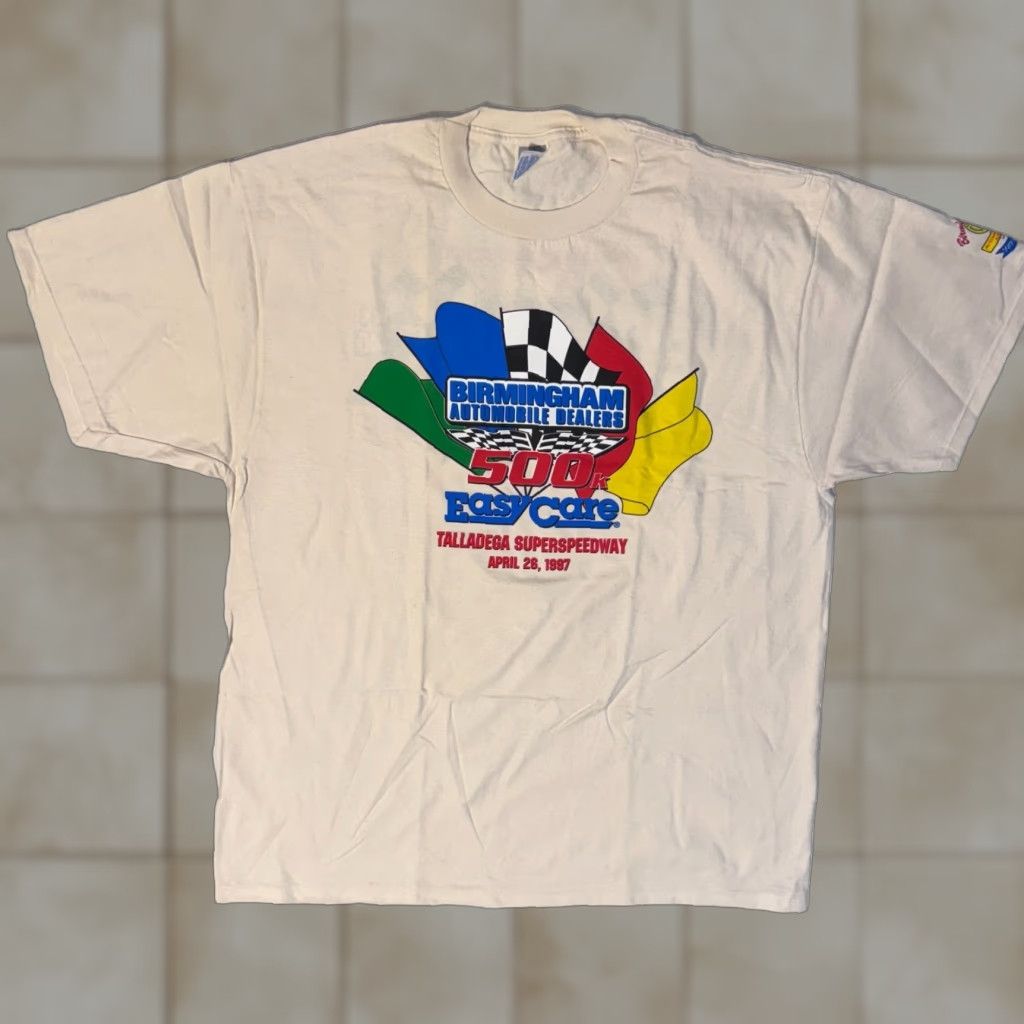 Jerzees VINTAGE Birmingham Automobile Dealers Racing Easy Care Tshirt 2XL Shirt Mens Beige Jersey Cotton JERZEES Logo 1990s T-Shirt Size US XXL / EU 58 / 5 - 1 Thumbnail