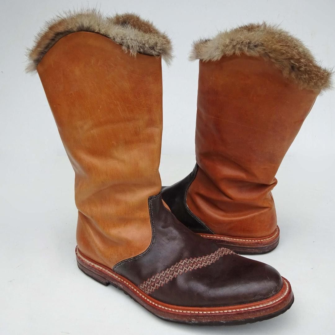 Number (N)ine AW02 "Nowhere Man" Leather Rabbit Fur Boots Size US 10 / EU 43 - 4 Thumbnail