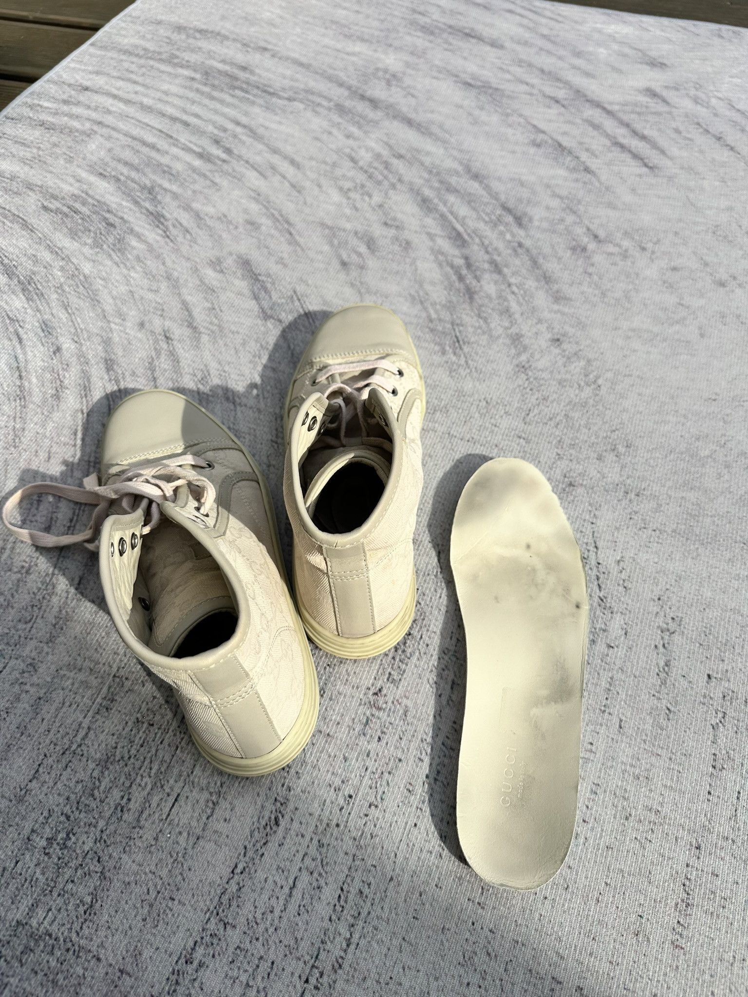 Gucci Gucci High Top Sneakers GG Monogram Canvas Ivory and Gray Size US 8 / IT 38 - 11 Thumbnail