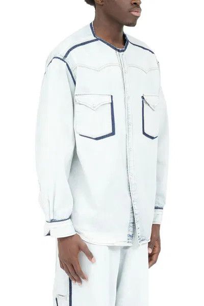 Maison Margiela oc11z0925 Collarless Denim Shirt in White/Blue Size US XL / EU 56 / 4 - 2 Thumbnail