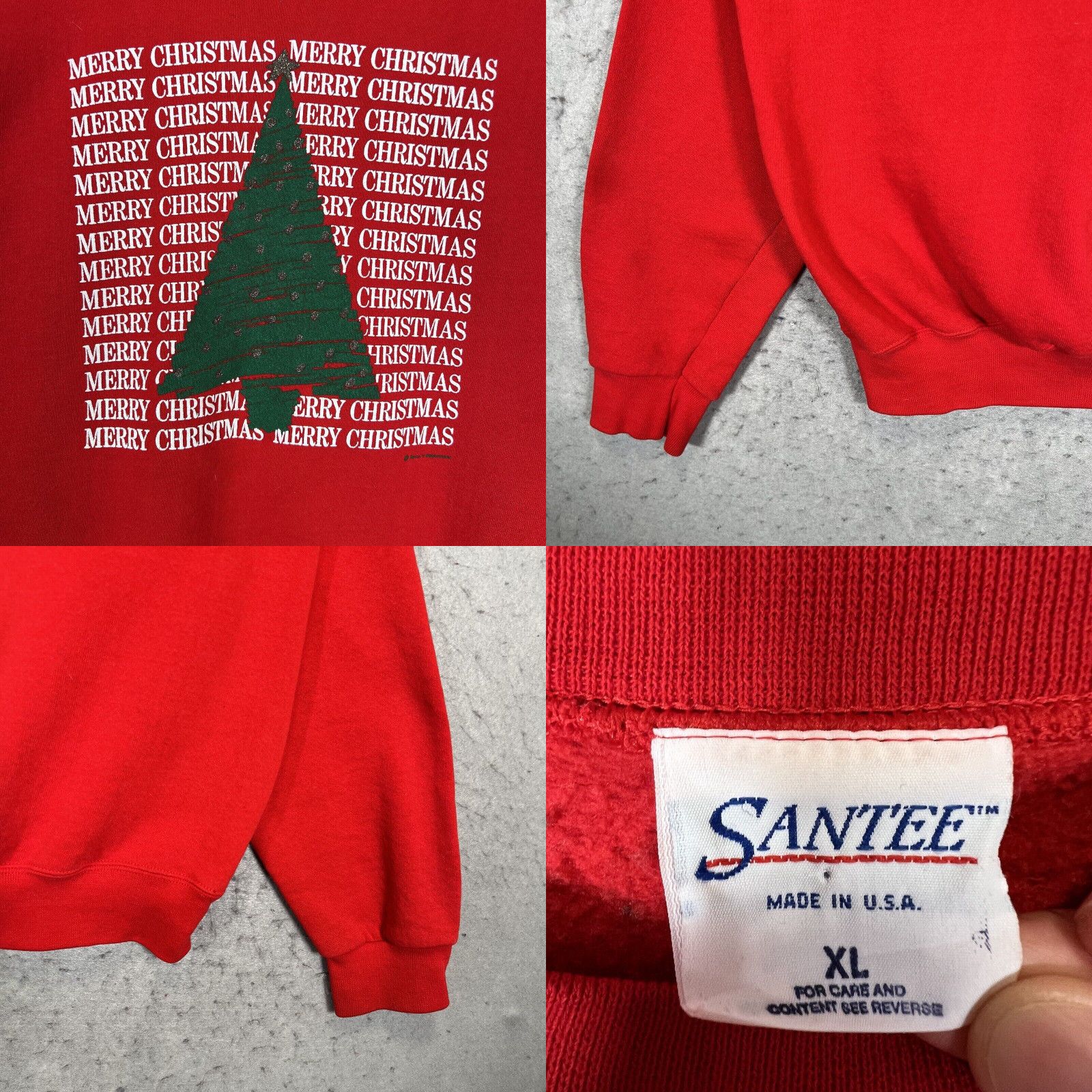 Vintage A1 VTG 90s Santee Merry Christmas Holiday Tree Sweater Womens XL Red Sweatshirt Grailed