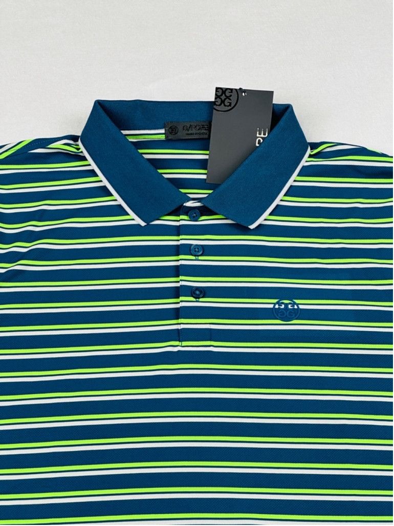 G/FORE G/Fore Mens Large Blue Green Stripe Golf Jersey Polo Shirt Size US L / EU 52-54 / 3 - 4 Thumbnail