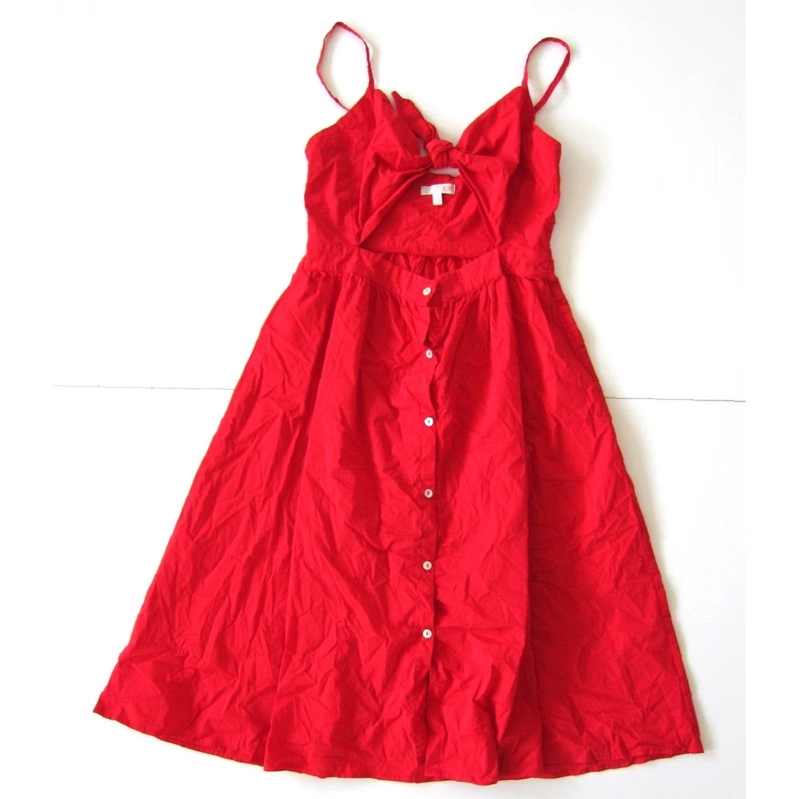 Vintage GB Cotton Stretch Red Spaghetti Strap Peep Stomach Button Down Tank Sun Dress M Size M / US 6-8 / IT 42-44 - 2 Thumbnail