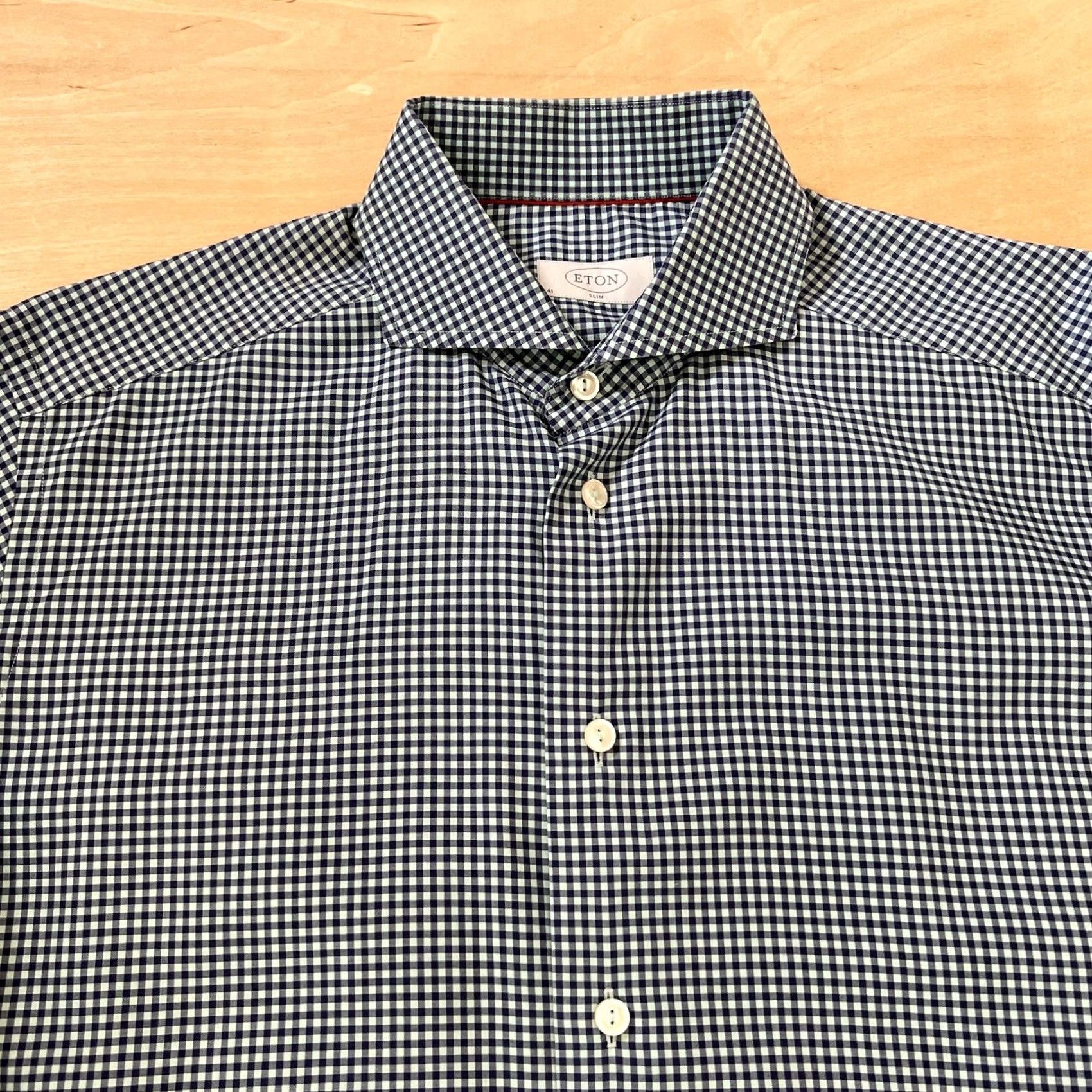 Eton Eton Shirt 16 Blue Teal Checkered Slim Collared Dress Button Up Designer Casual Shirt Men Slim Blue Teal Checkered Shirt Size US L / EU 52-54 / 3 - 3 Thumbnail
