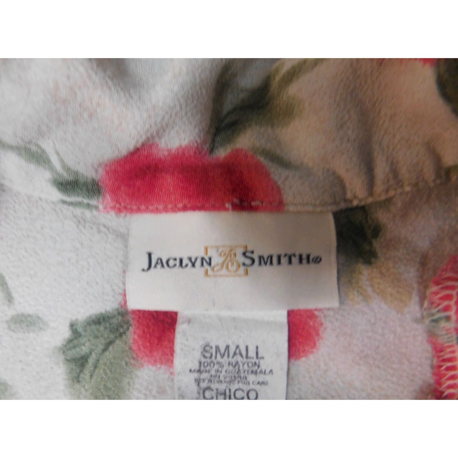 Vintage Jaclyn Smith Womens Button-Up Shirt Short Sleeve Beige Floral Small S Regular Crew Neck Pullover Casual Polyester Rayon Button Size S / US 4 / IT 40 - 5 Thumbnail