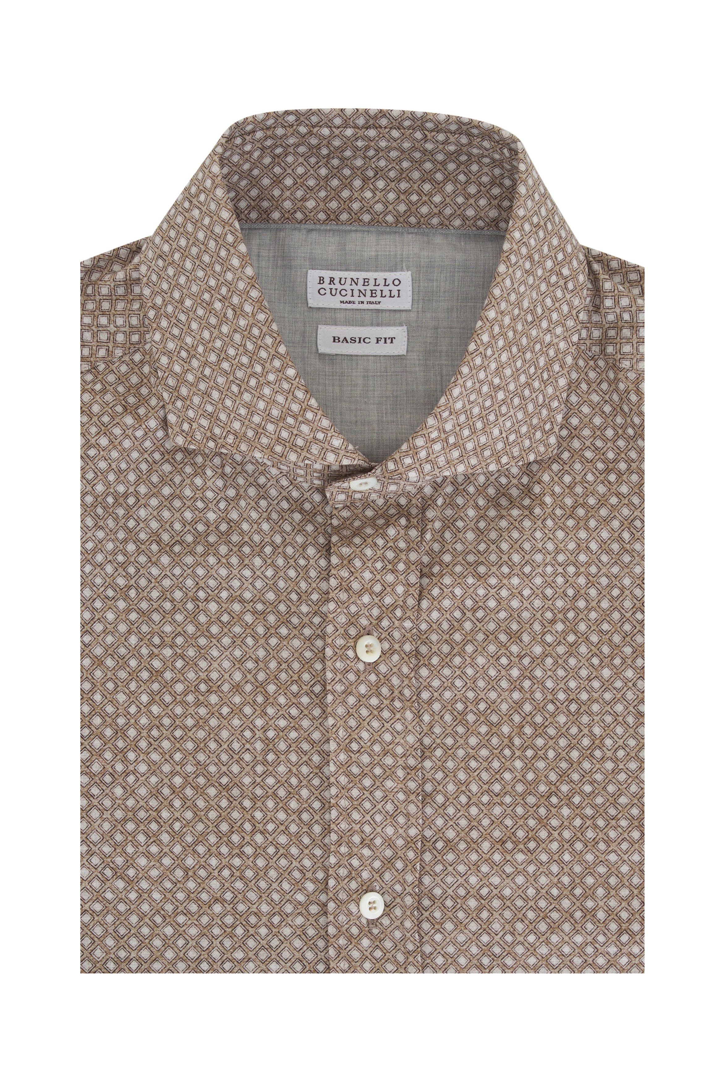 Brunello Cucinelli o1mtch0225 Geometric Print Cotton Sport Shirt in Brown Size US XL / EU 56 / 4 - 1 Thumbnail