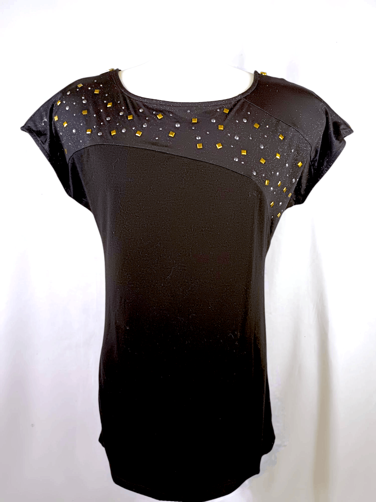 Japanese Brand PASTIME Women's Black Tsirt Rhinestones Zipp on Shoulder Size L / US 10 / IT 46 - 1 Thumbnail
