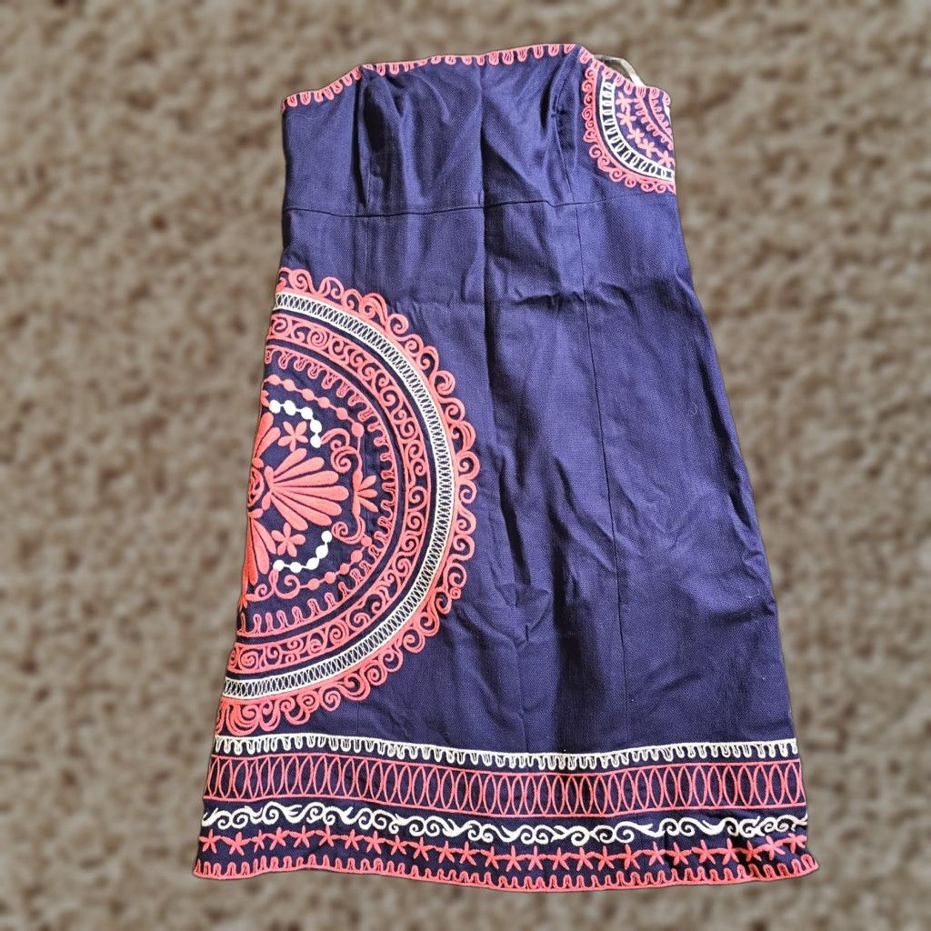 Lilly Pulitzer Lilly Pulitzer Dress Women 8 Blue Orange Embroidery Strapless Casual Beachy Dress Size M / US 6-8 / IT 42-44 - 1 Thumbnail