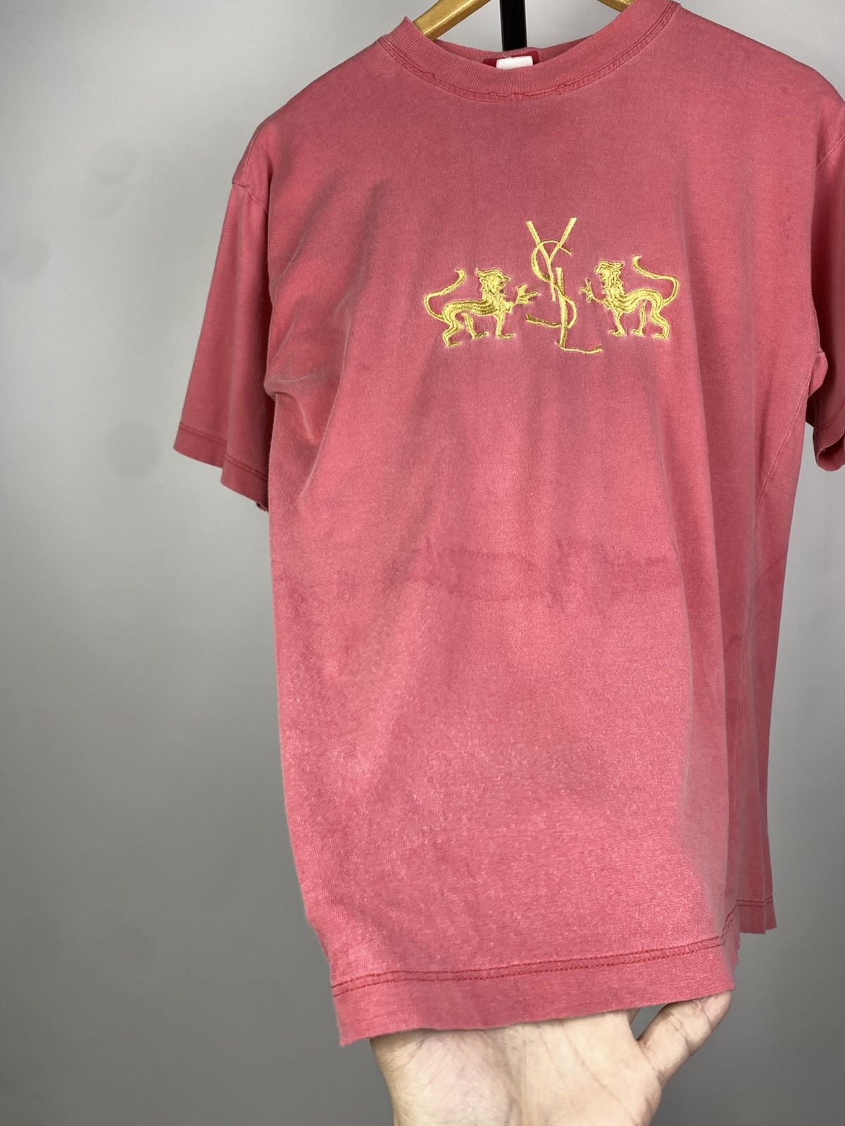 Vintage Vintage 90S Faded Yves Saint Laurent YSL Big LogoT Shirt Size US S / EU 44-46 / 1 - 2 Thumbnail