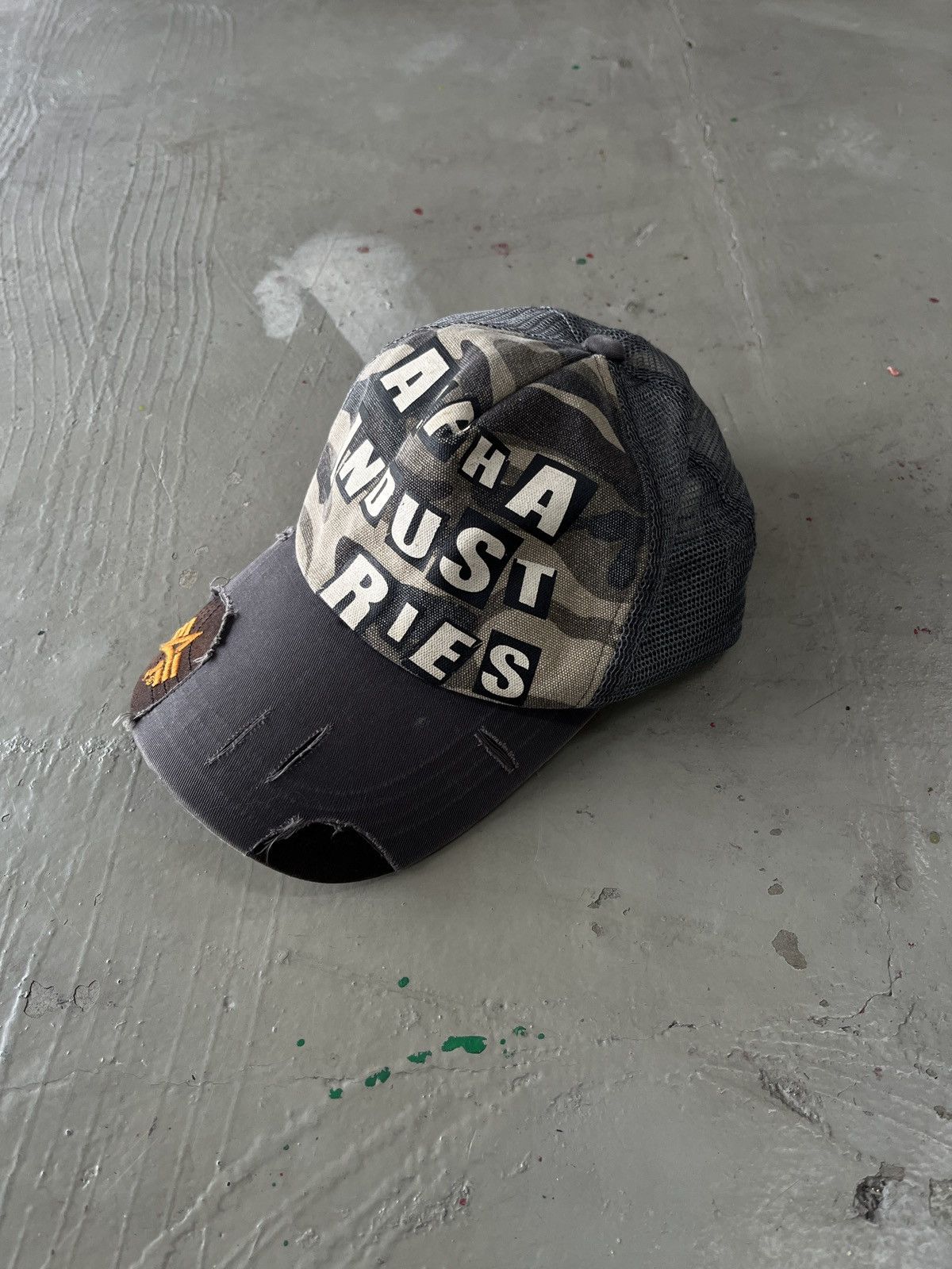 Buzz Rickson's Vintage Alpha Industries Camo Army Distress Trucker Hat Cap Size ONE SIZE - 5 Thumbnail