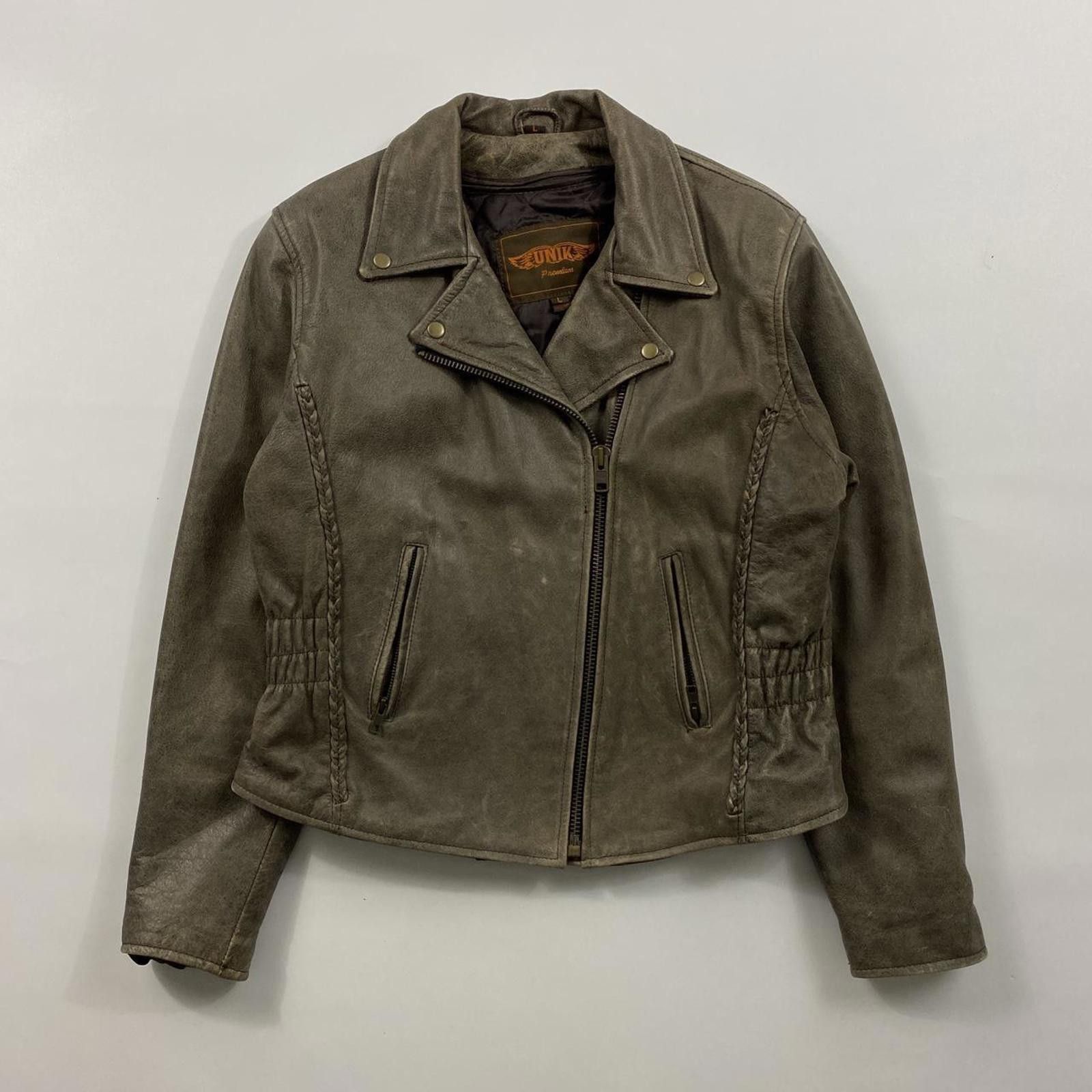 Vintage Women’s Y2K Unik Brown Leather Biker Jacket Size L / US 10 / IT 46 - 1 Thumbnail