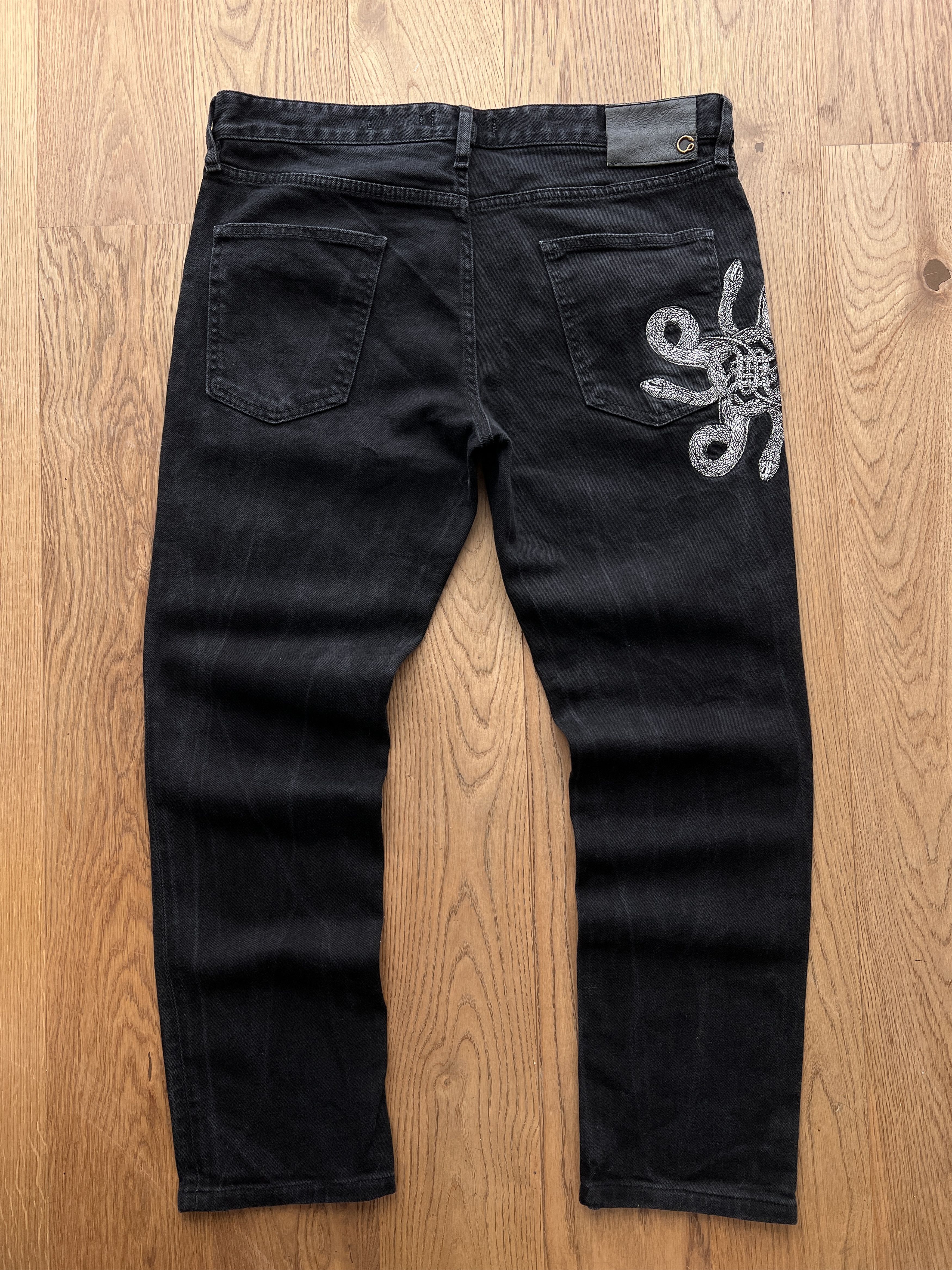 Just Cavalli Just Cavalli embroidery snake black denim jeans stretch rare Size US 33 - 3 Thumbnail