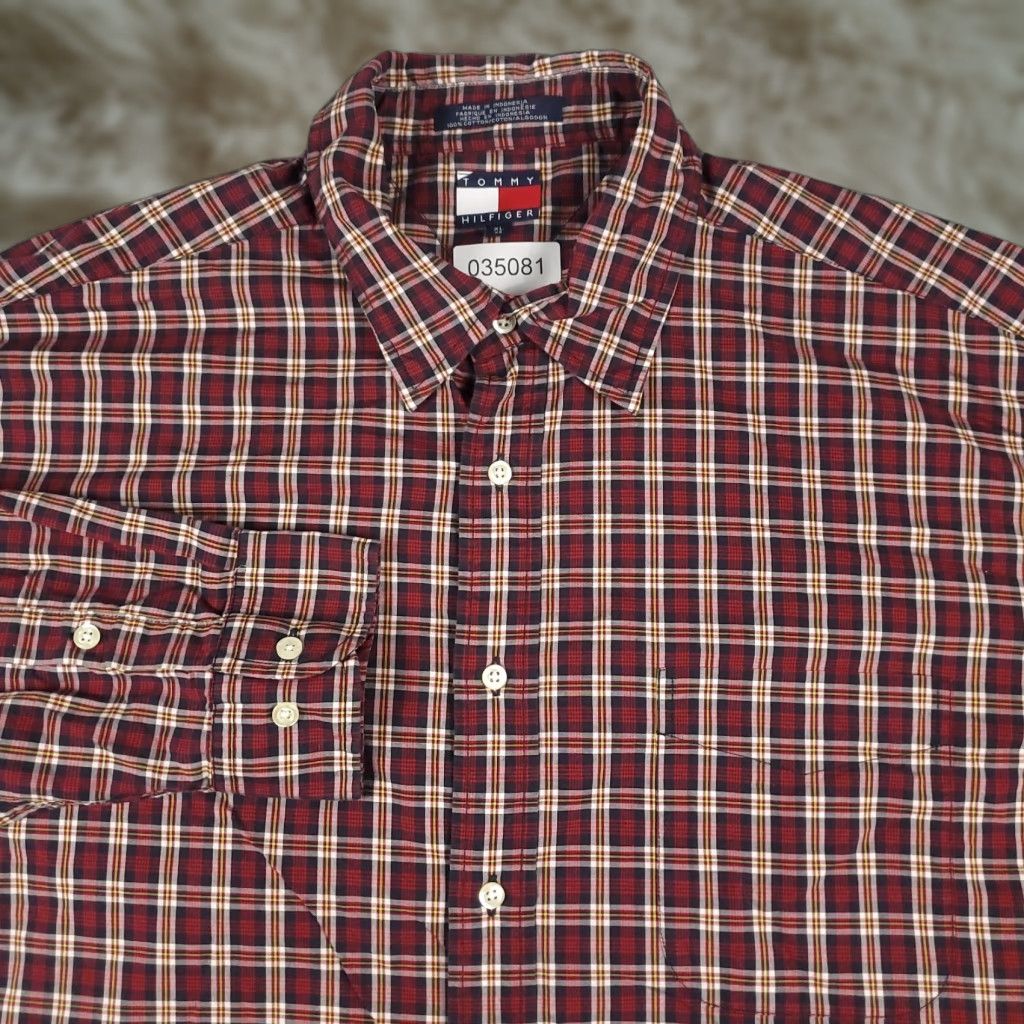 Tommy Hilfiger Tommy Hilfiger Shirt Mens XL Red Plaid Button-Up Long Sleeve College/Business/Casual/Workwear Classic American Preppy Logo Pockets Size US XL / EU 56 / 4 - 1 Thumbnail