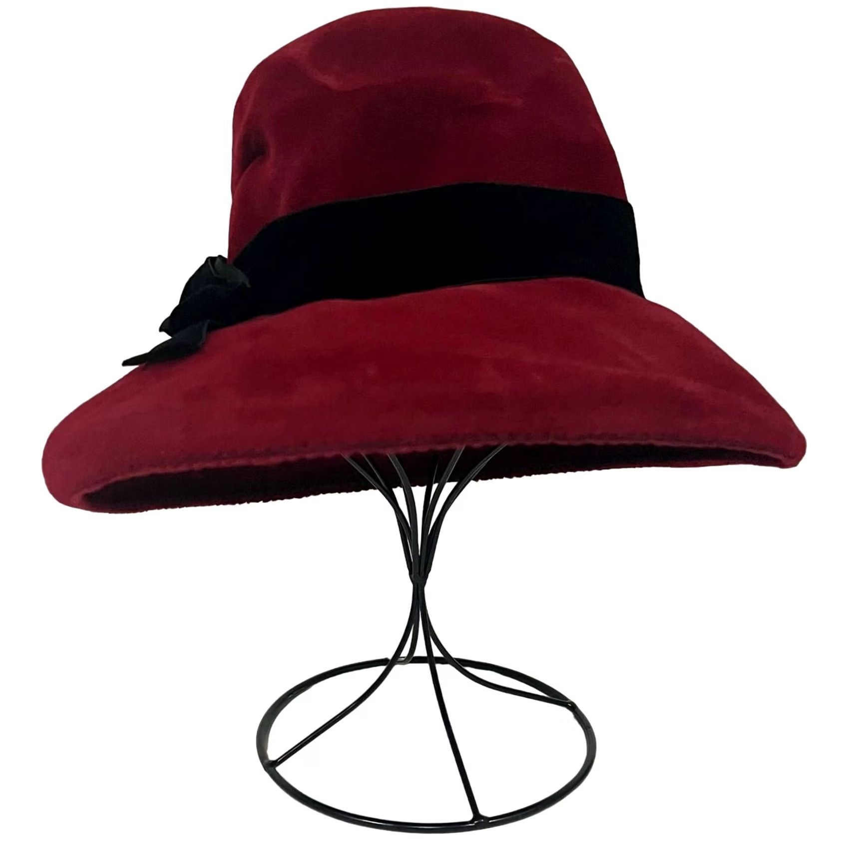 Borsalino VINTAGE Borsalino Hat Women’s Velvet Red Black Bucket One Size Red Womens Bucket Hat Velvet 21” circumference Size ONE SIZE - 5 Thumbnail