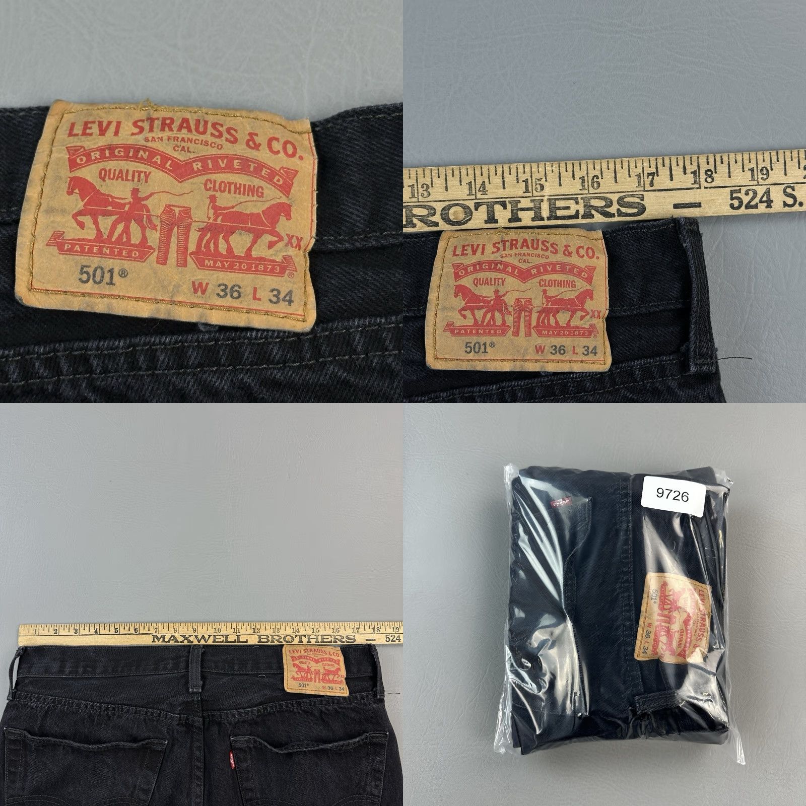 Levi's VINTAGE Levi's 501 Jeans Mens 36x34 36x32 Black Denim Straight Button Fly Casual Jeans Mens jeans Vintage 501 Cowboy Logo Retro USA Mens Size US 36 / EU 52 - 9 Thumbnail