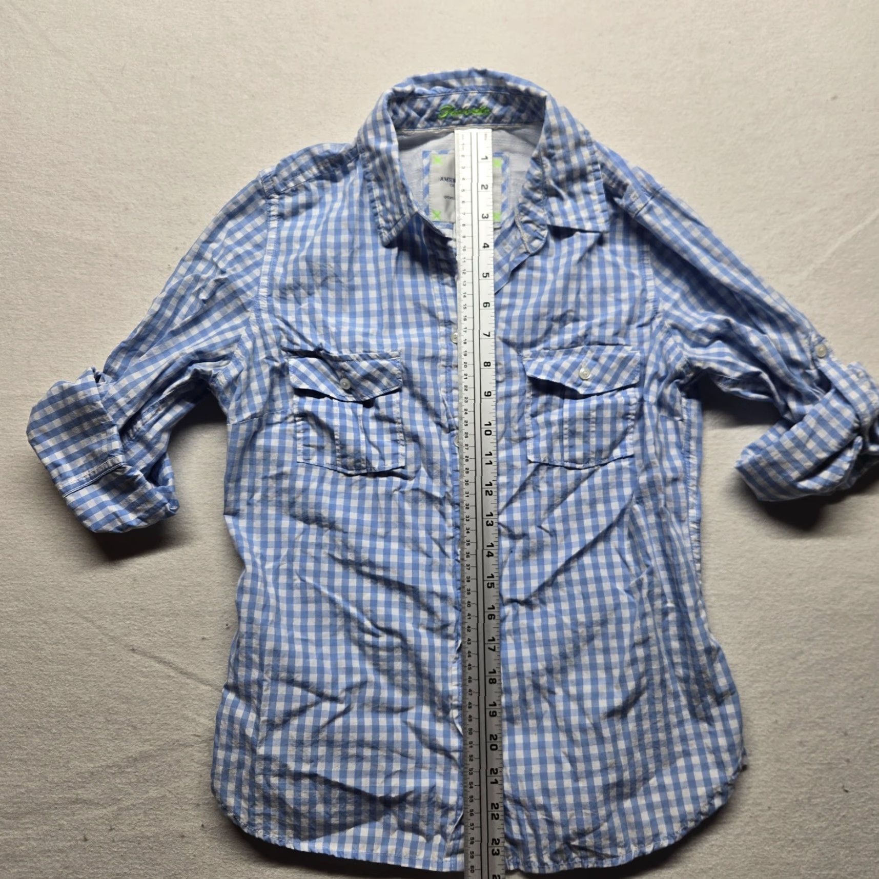American Eagle Outfitters AMERICAN EAGLE Top Blue White Checkerd Button Up Lightweight Work Wear Women's 6 Size M / US 6-8 / IT 42-44 - 5 Thumbnail