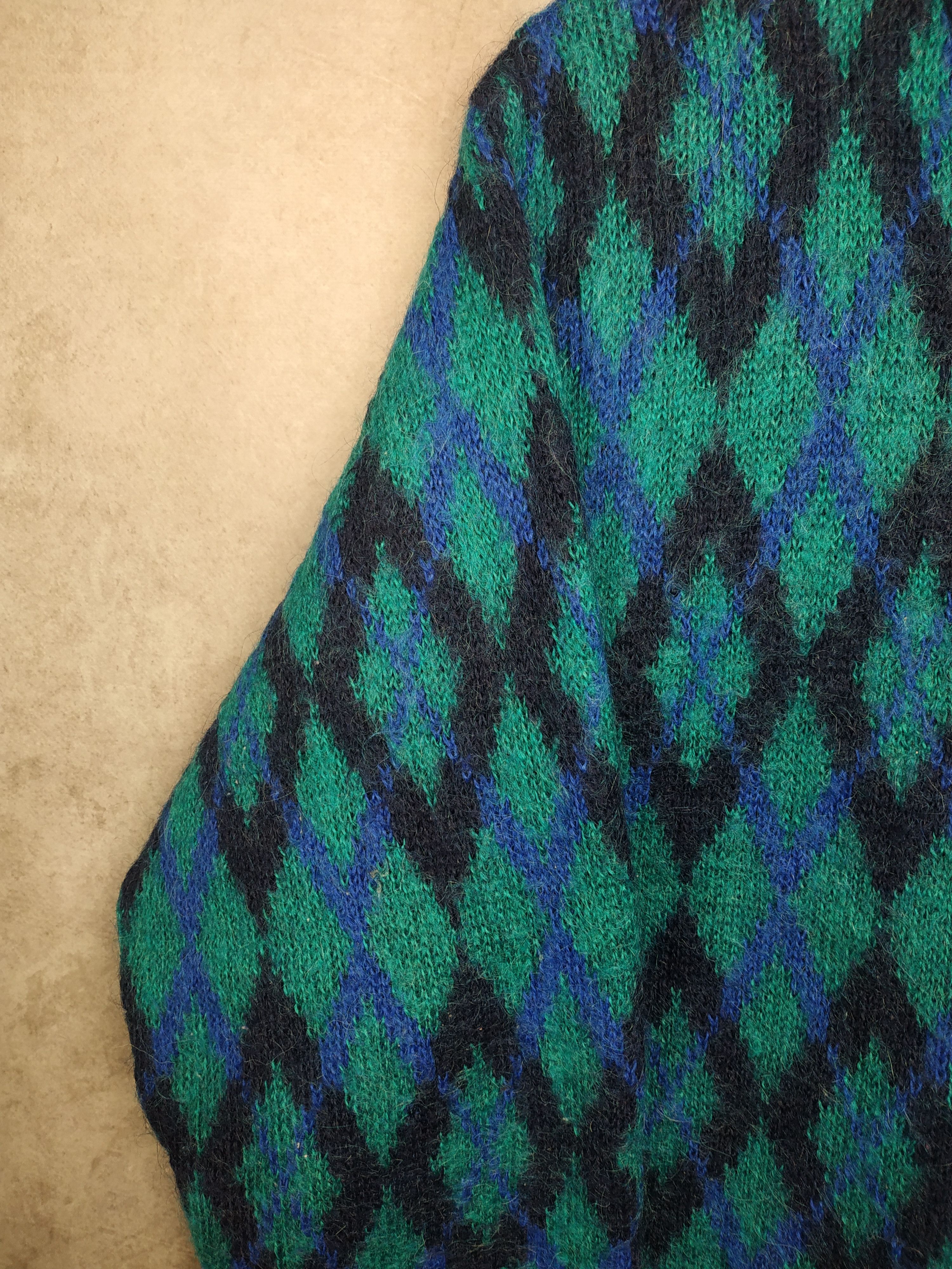 Dale Of Norway Edinburgh Vintage 80s Blue Mohair Argyle Cardigan Size L / US 10 / IT 46 - 5 Thumbnail