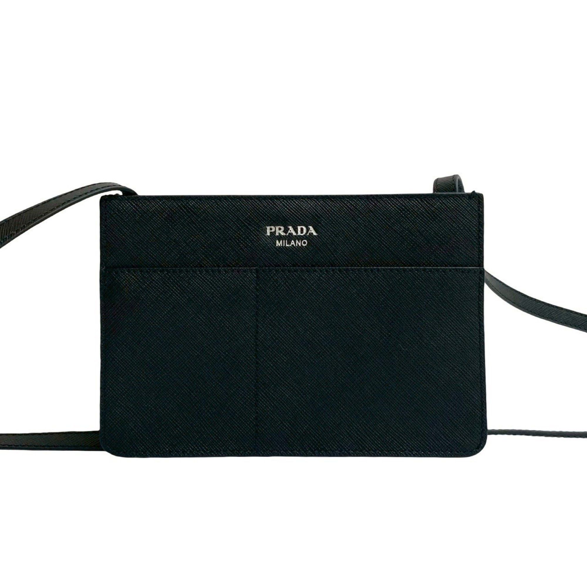 Prada logo hardware Saffiano leather mini shoulder bag/pouch/sacoche in black 39687