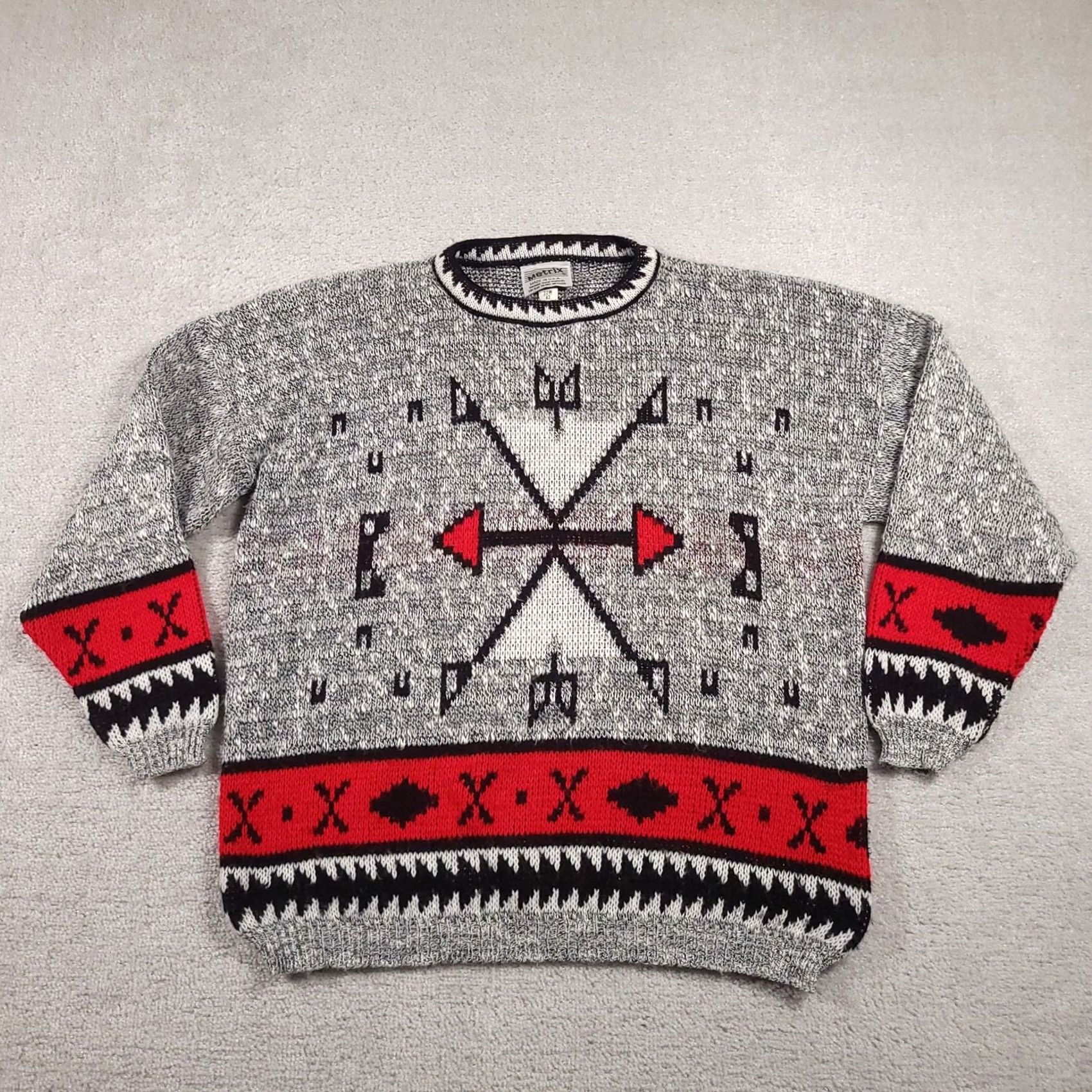 Vintage VINTAGE Metrix Sweater Woman's 22W Gray Red Aztec Southwestern Knit USA 90s Size 3XL / US 20-22 - 2 Thumbnail