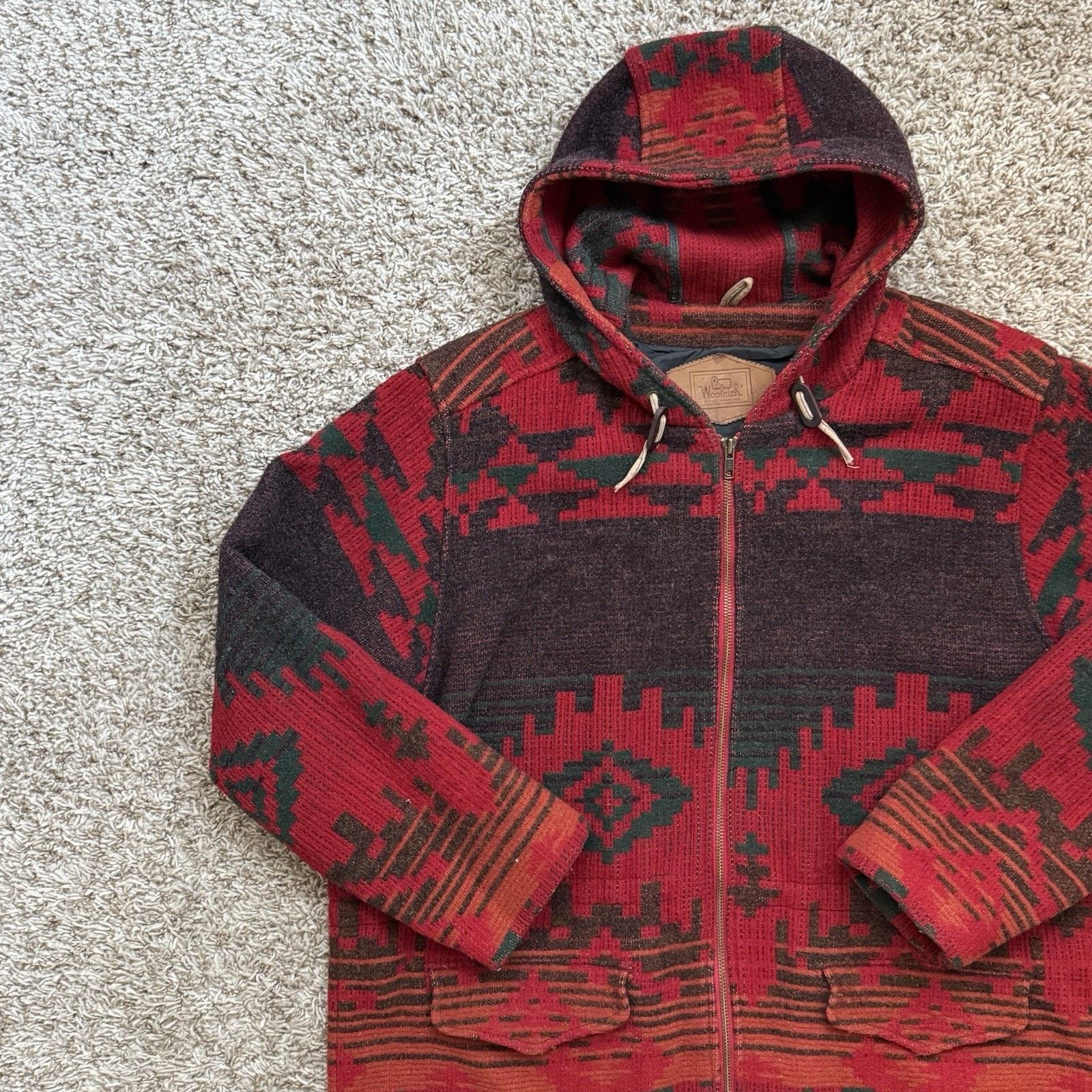 Vintage × Woolrich Woolen Mills Vintage Woolrich Aztec Wool Southwestern Jacket Red Tribal Size L / US 10 / IT 46 - 9 Thumbnail