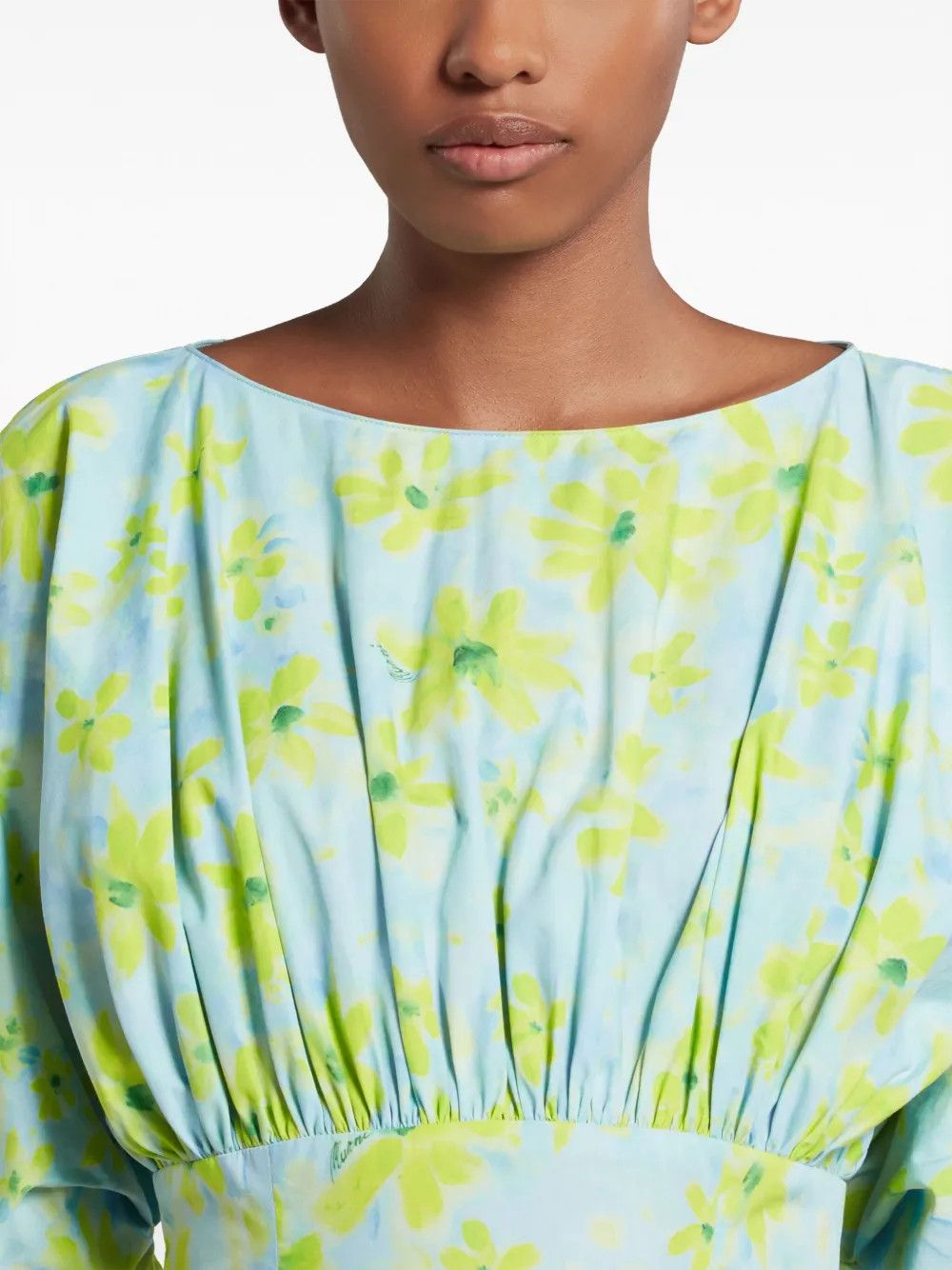 Marni oc11z0525 Floral Print Cotton Dress in Blue Size S / US 4 / IT 40 - 6 Thumbnail