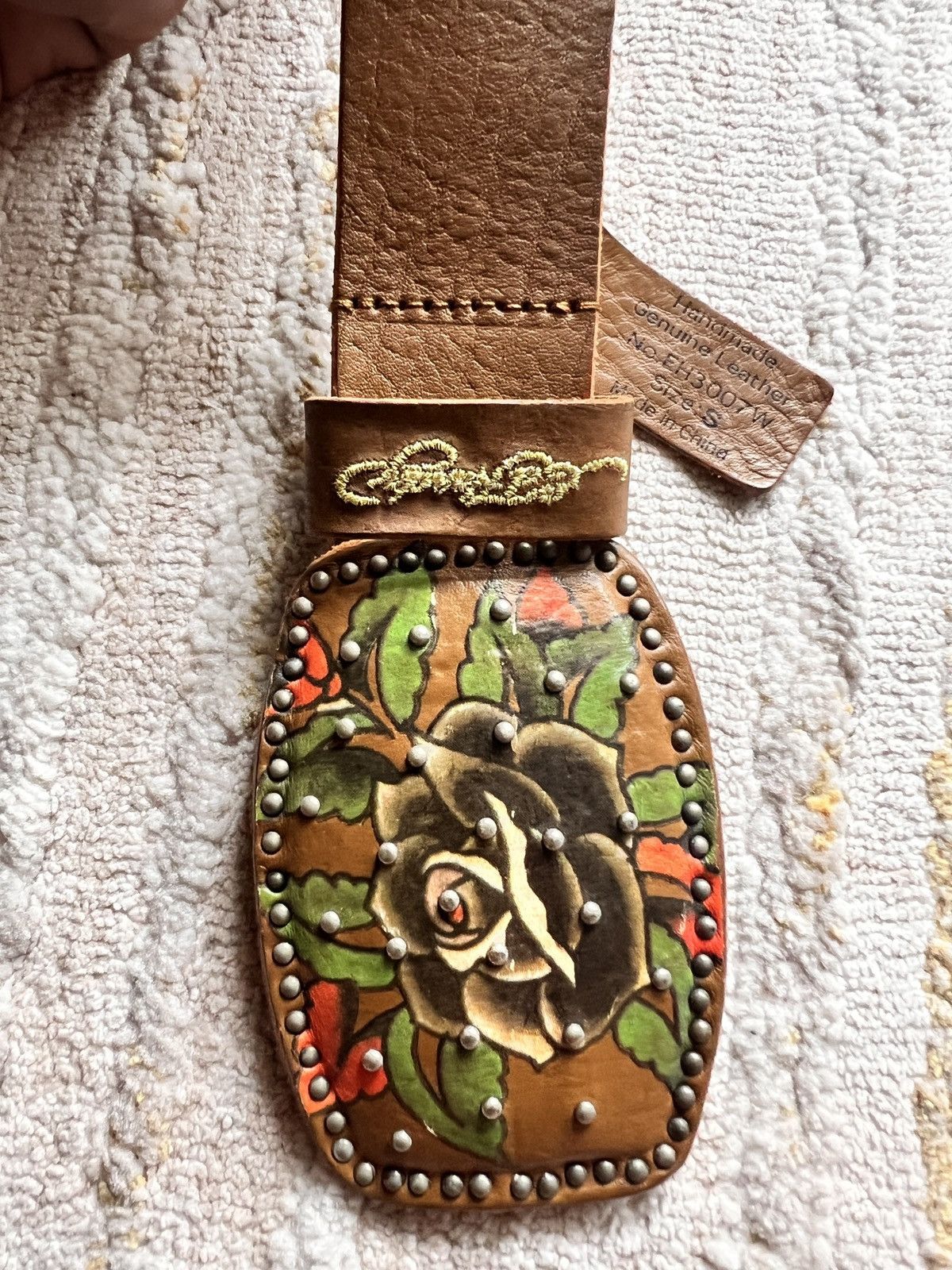Christian Audigier × Ed Hardy Ed Hardy Studded Signature Leather Belt Size 34 - 4 Thumbnail