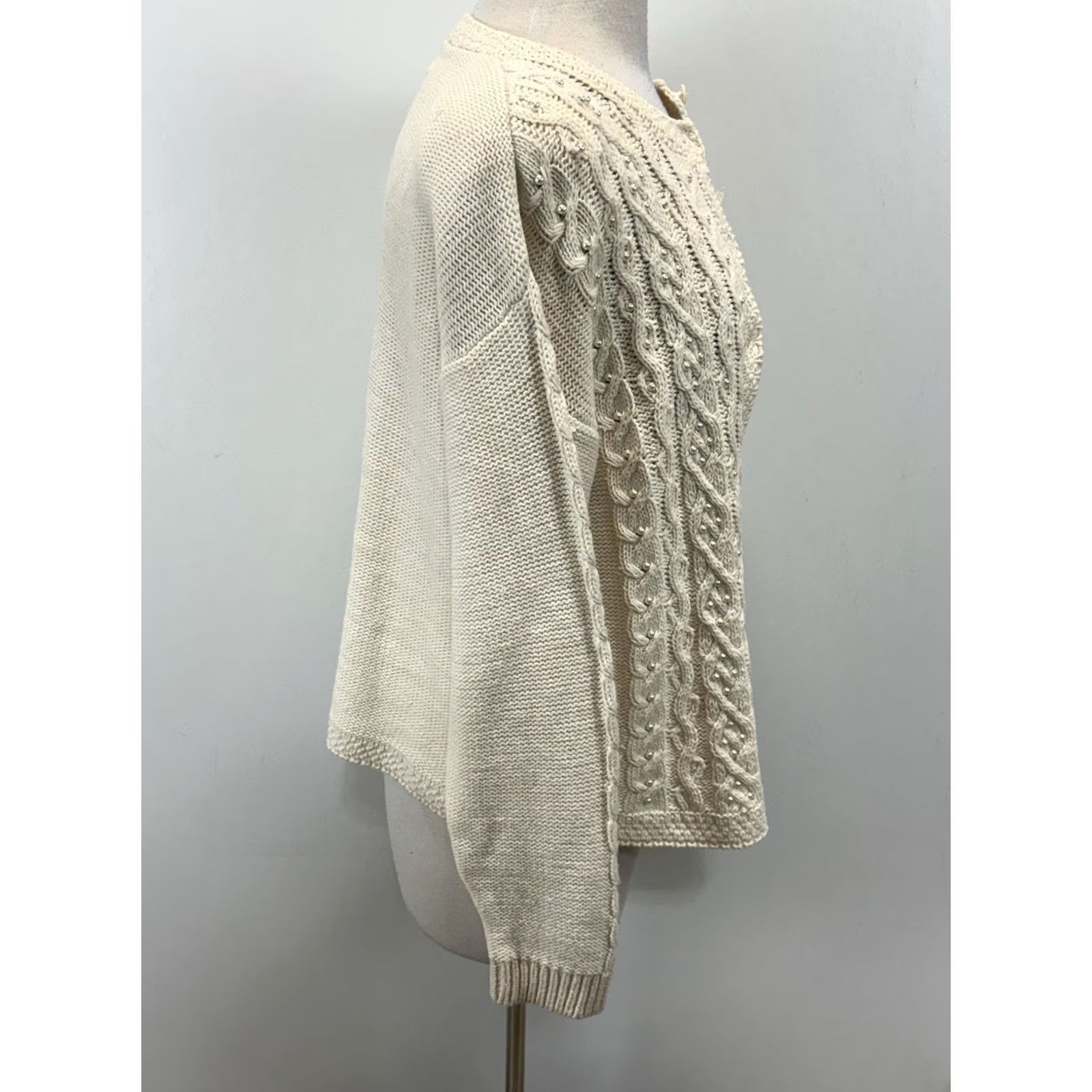 Vintage VINTAGE Rosanna Sweater Cardigan Women’s L Ivory Faux Pearls Cottage Core Cableknit Vtg Size L / US 10 / IT 46 - 4 Thumbnail