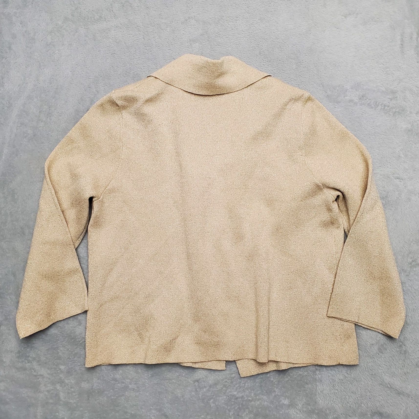 Vintage Chicos Cardigan Womens Size 1 US 8 Beige Metalic Gold Open Front Knit Casual Shirt Size XS / US 0-2 / IT 36-38 - 4 Thumbnail