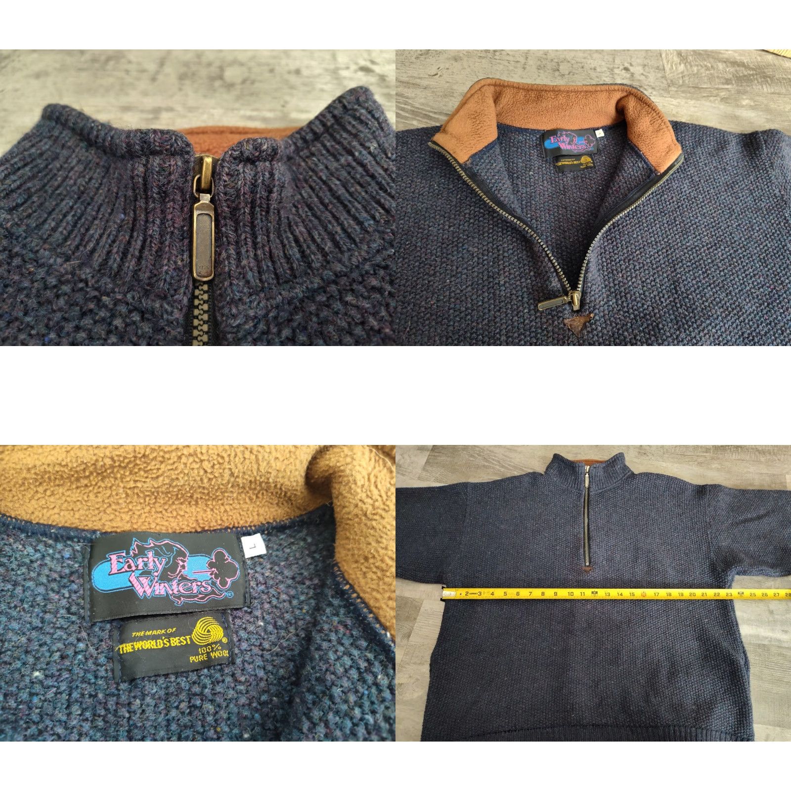 Vintage VINTAGE Early Winters Mens Wool Sweater 1/4 Zip Pullover Long Sleeve Navy Blue Winter Casual Size US L / EU 52-54 / 3 - 8 Thumbnail