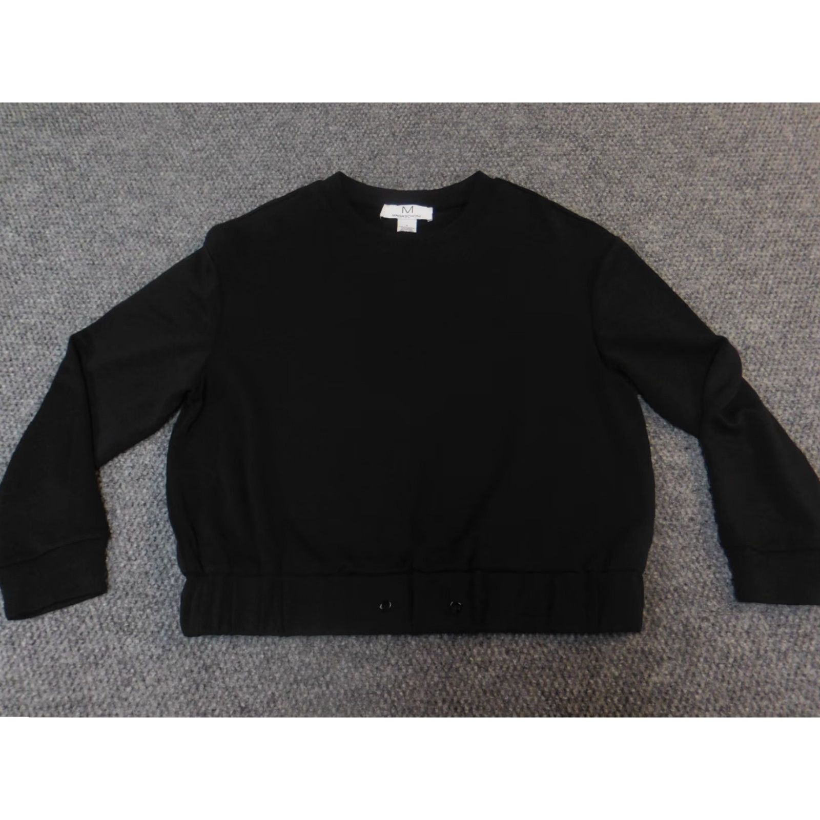 Vintage Magaschoni Womens Sweater Small pullover black solid crew neck long sleeve chunky-knit cotton regular stretch casual winter 90s? Size S / US 4 / IT 40 - 2 Thumbnail