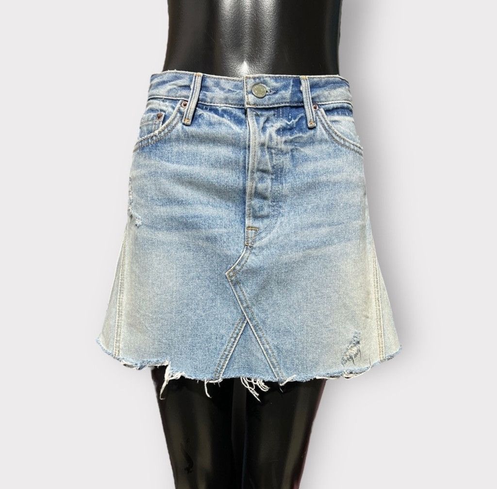 GRLFRND GRLFRND Eva Denim Mini Skirt Pocket Raw Hem Button Fly sz 25 Size 25" / US 0 / IT 36 - 1 Thumbnail