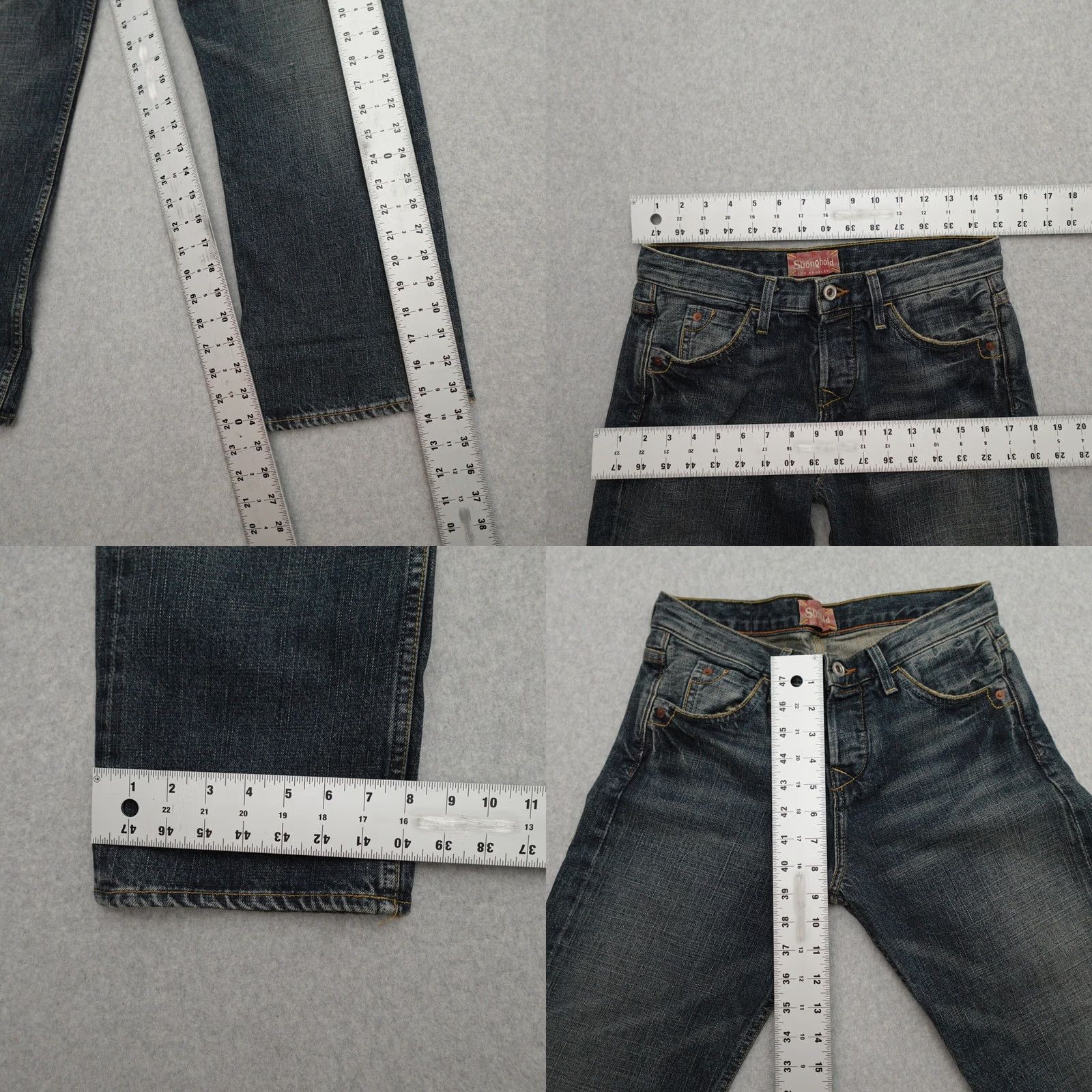 Vintage Stronghold Jeans Womens 25x25 Denim Button Fly Selvage Made In USA Blue 25x25 USA Selvage Jeans Womens size 25x25 Distressed? Size 42" / US 20 - 8 Thumbnail