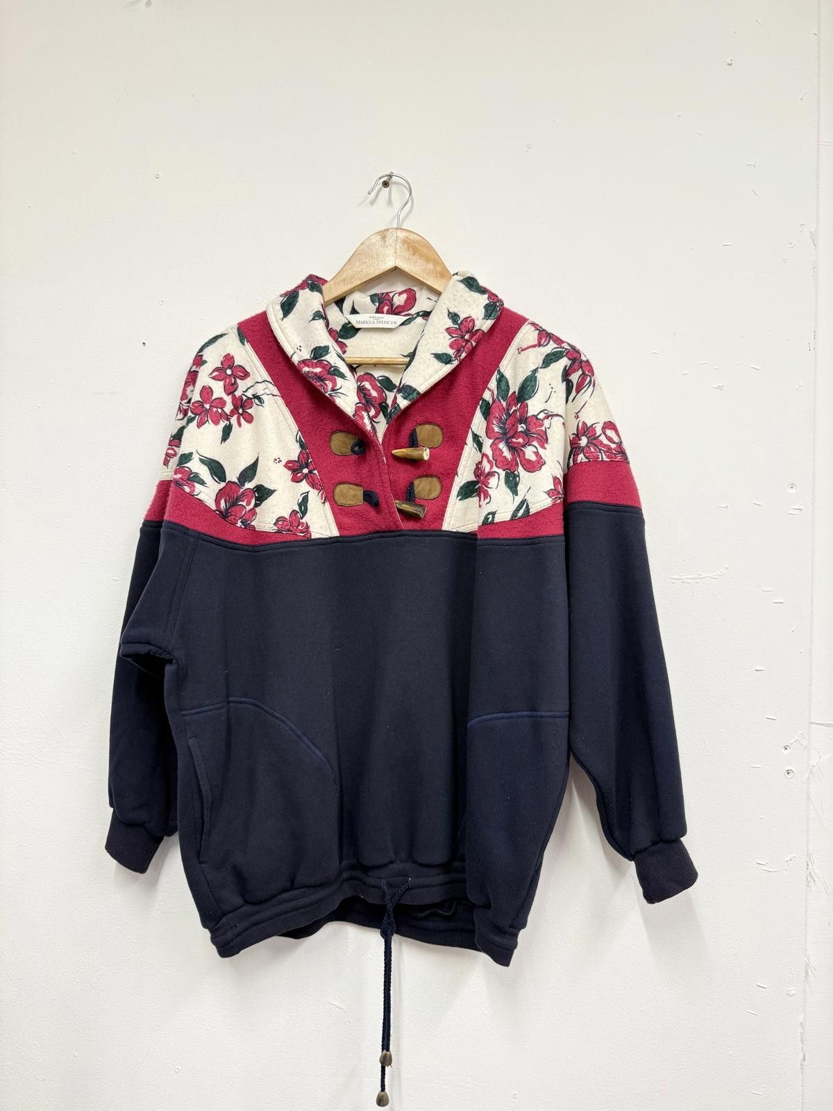 Marks & Spencer Vintage Floral Print and Navy Sweatshirt with Toggle Buttons Size L / US 10 / IT 46 - 1 Thumbnail