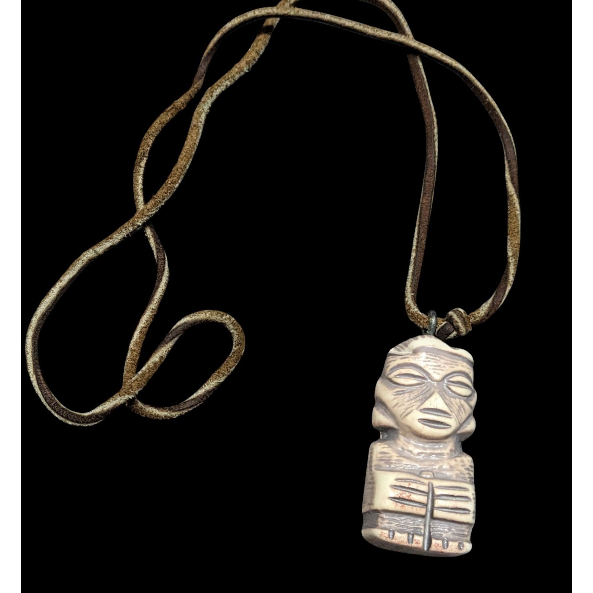 Other Tribal Pendant Necklace With Unique Figure Carving On Brown Size ONE SIZE - 1 Thumbnail