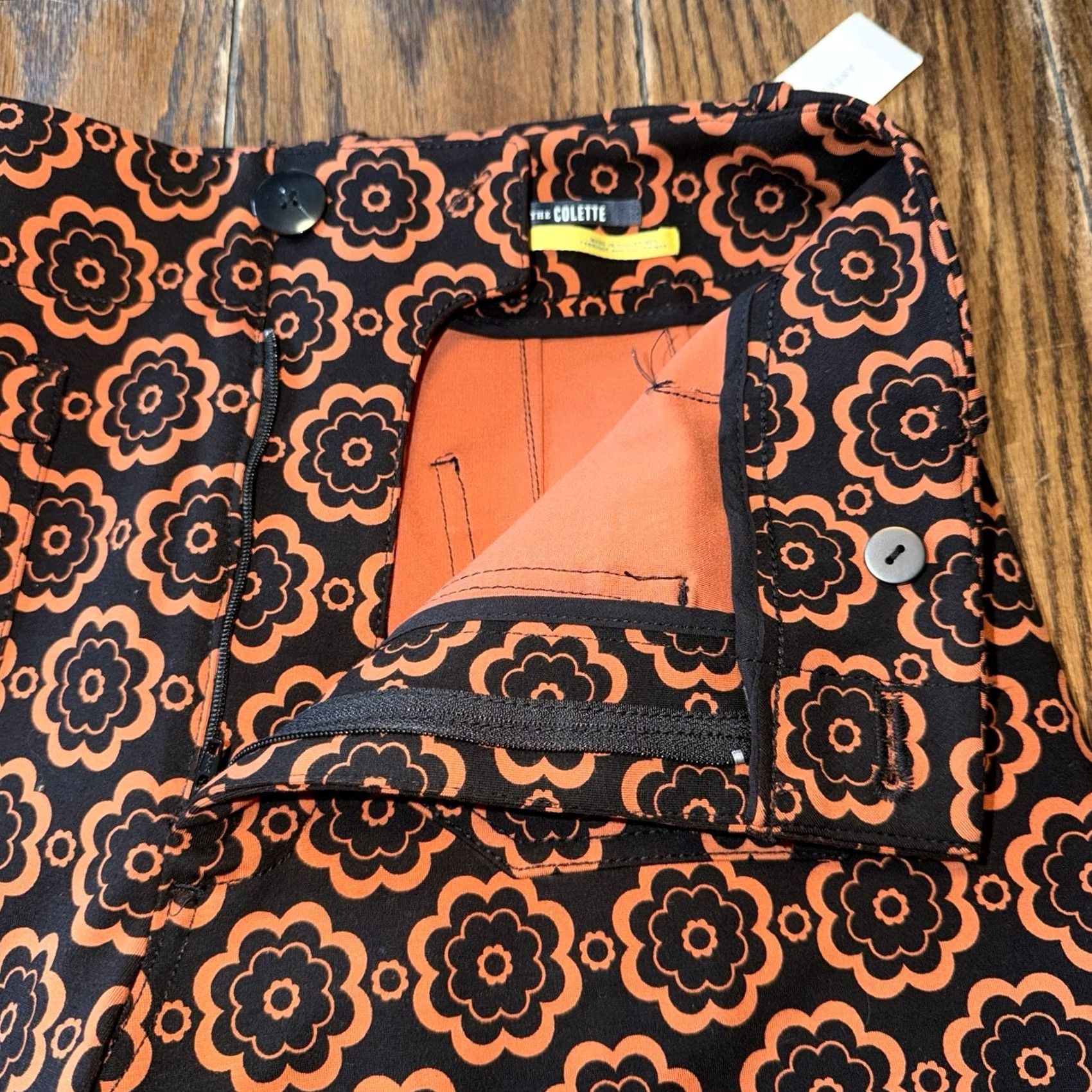 Anthropologie VINTAGE Anthropologie Maeve The Colette Pants Wide-Leg Black Orange Motif New Size 28" / US 6 / IT 42 - 4 Thumbnail