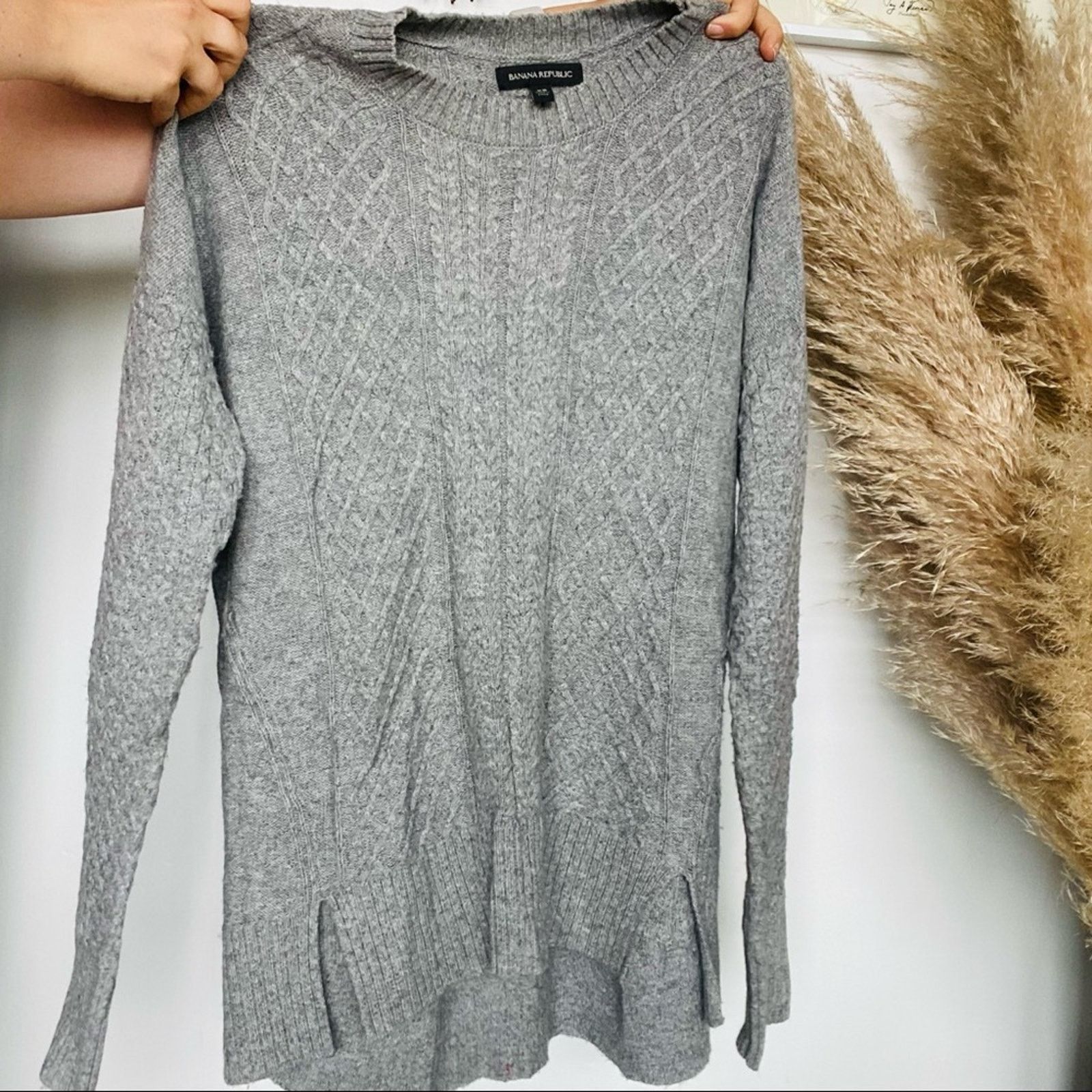 Banana Republic BANANA REPUBLIC Grey Cable Knit Slit Cozy Pullover Sweater Size XS / US 0-2 / IT 36-38 - 7 Thumbnail