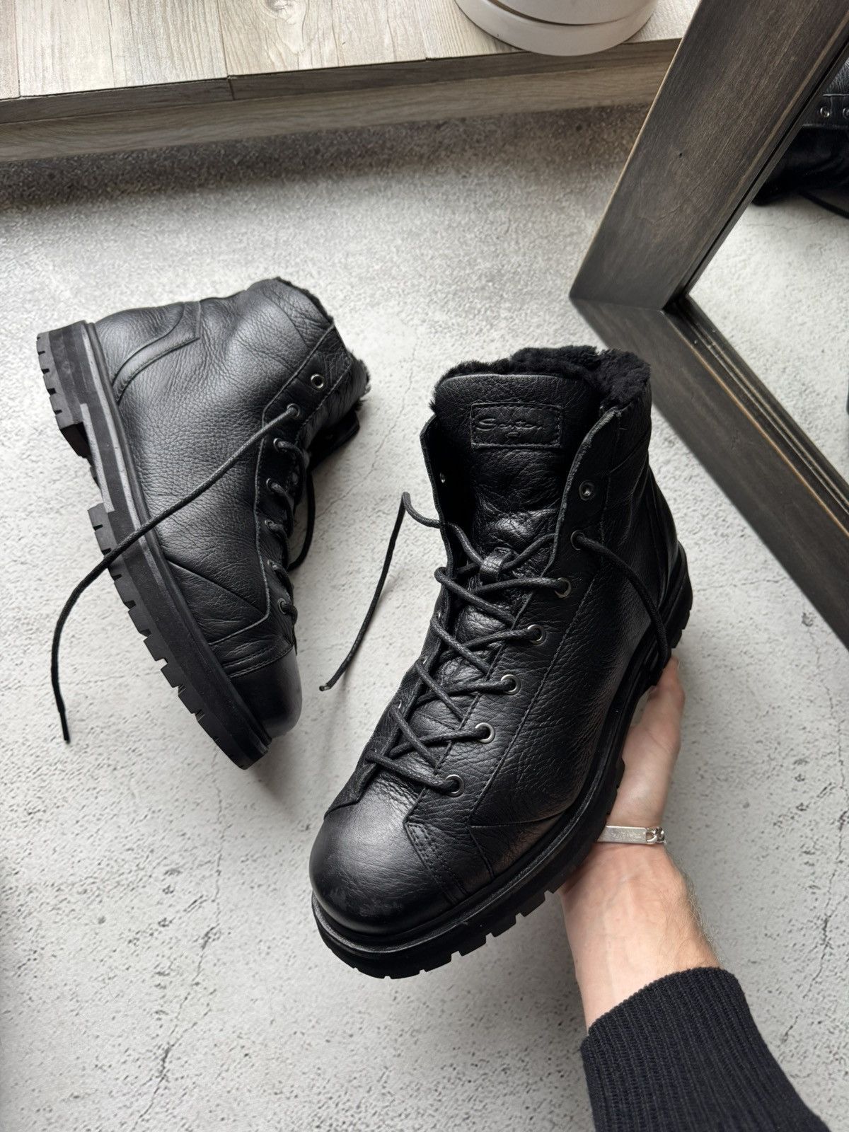 Santoni Santoni St Moritz Luxury Italy Winter Leather Black Boots Size US 11 / EU 44 - 2 Thumbnail