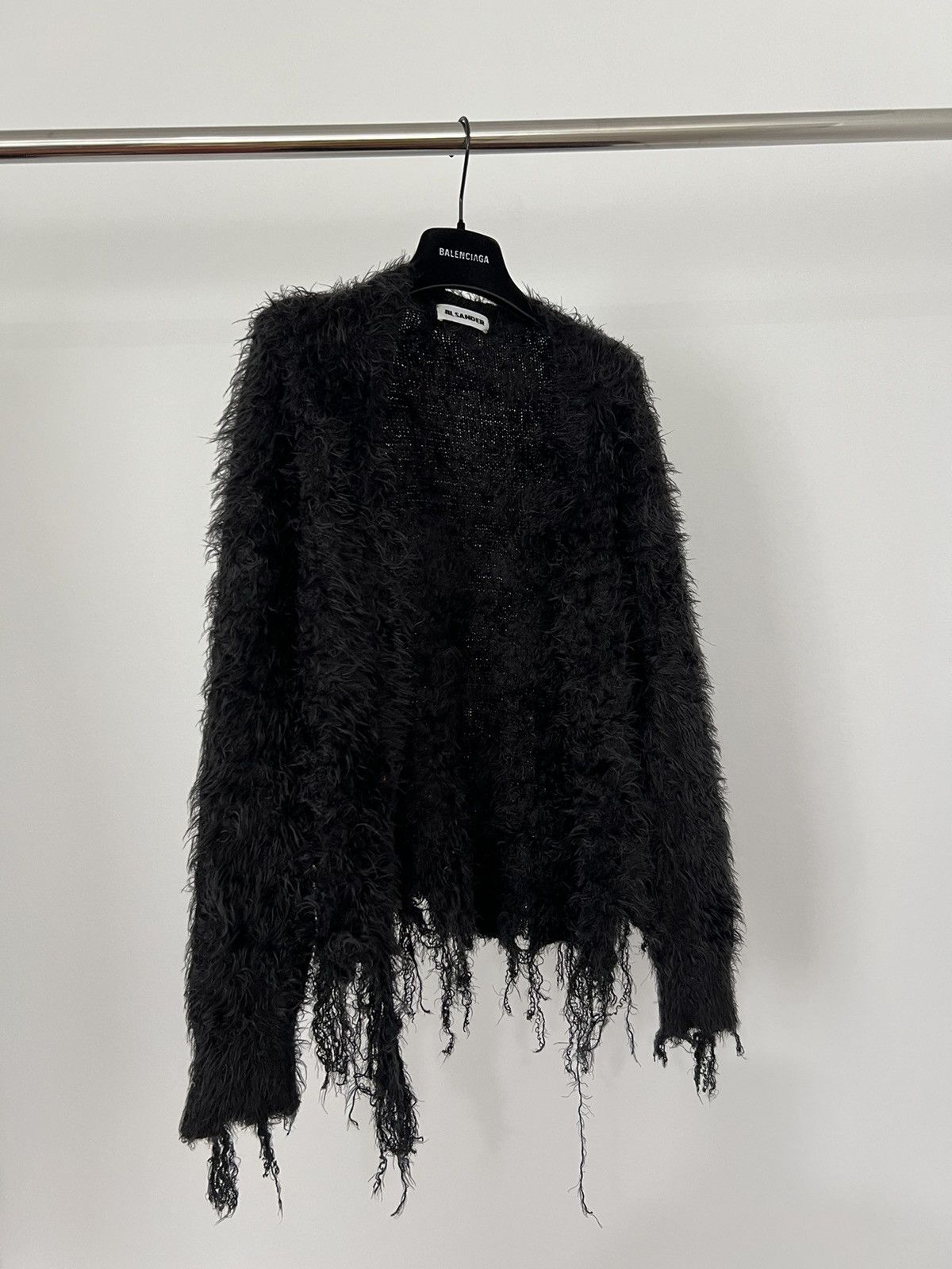 image of Jil Sander Fuzzy Sweater Cardigan Distress in Black, Men's (Size XS)