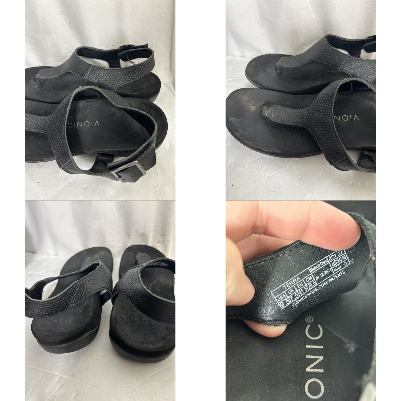 Vionic Vionic Terra Sandals Womens 9.5 Black Leather Comfort Casual Thong Summer Beach Women Flat Heel Size US 10 / IT 40 - 8 Thumbnail