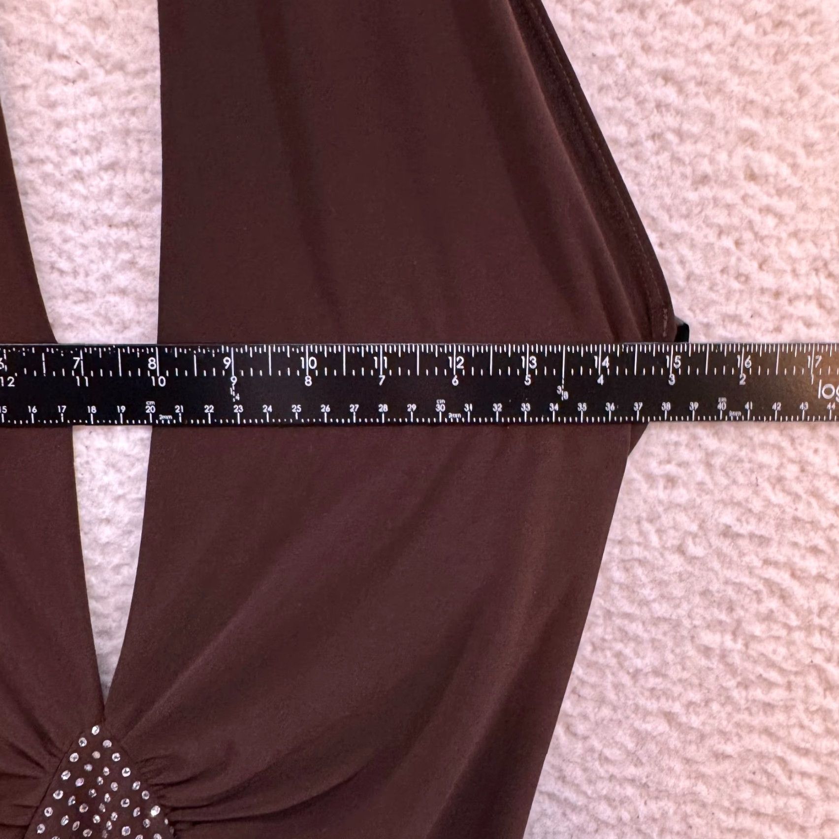 Vintage VINTAGE 90s Y2K Halter Mini Dress Brown Plunge Backless Rhinestone Gogo Symphony M Brown Mod/GoGo Party Womens Size M / US 6-8 / IT 42-44 - 6 Thumbnail